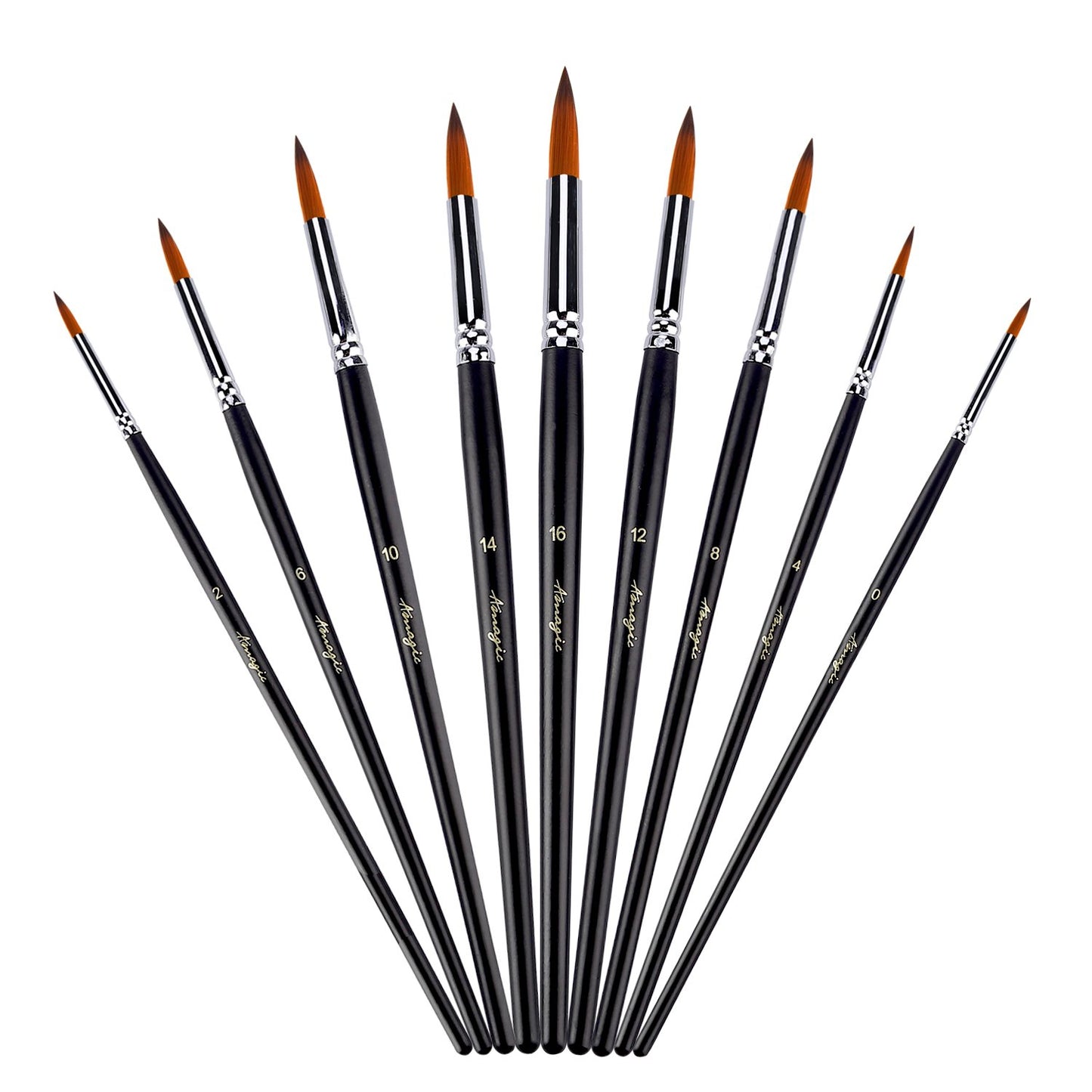 Amagic 9Pcs Pointed Round Art Paintbrush Set with Storage Container - Anti-Shedding Synthetic Nylon