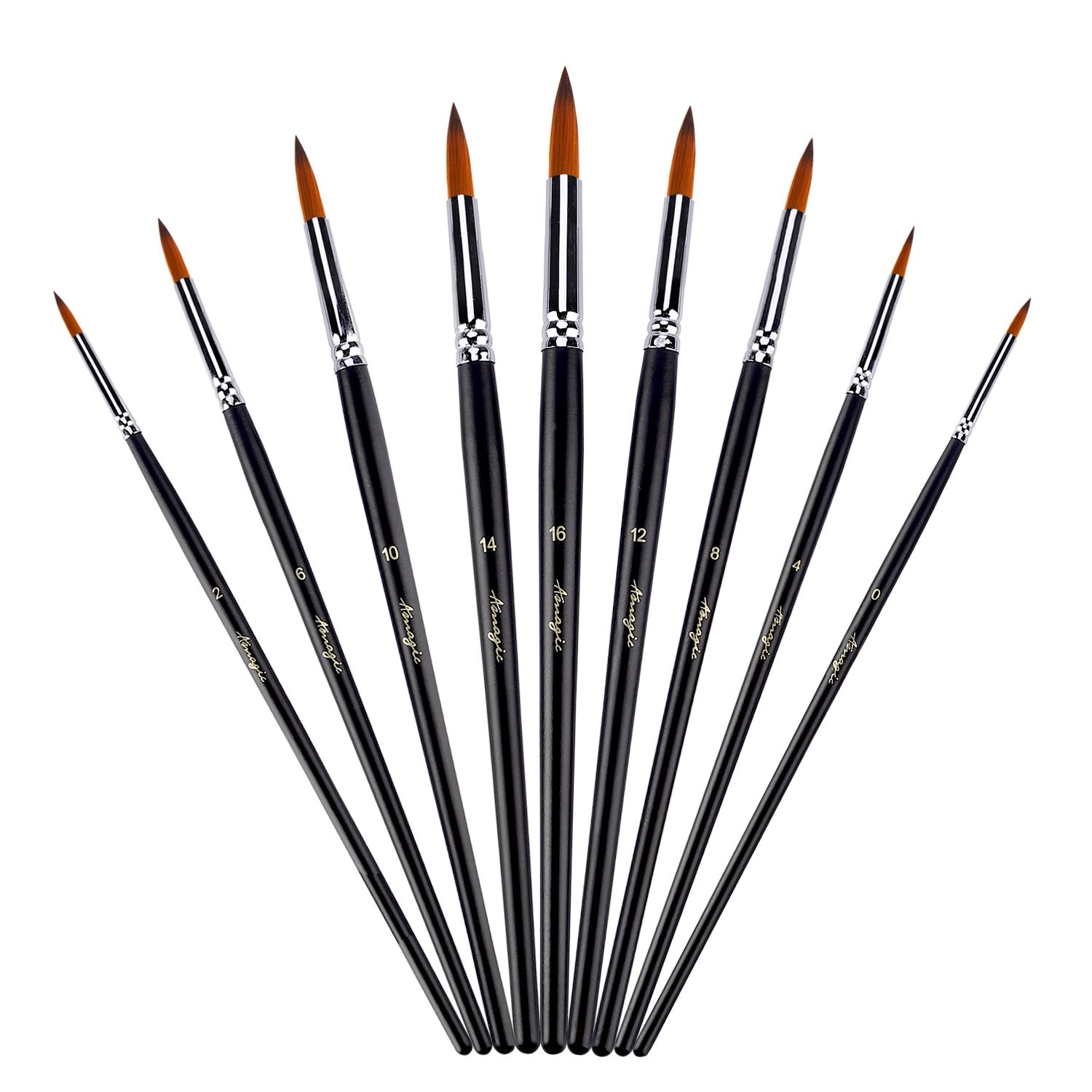 Amagic 9Pcs Pointed Round Art Paintbrush Set with Storage Container - Anti-Shedding Synthetic Nylon