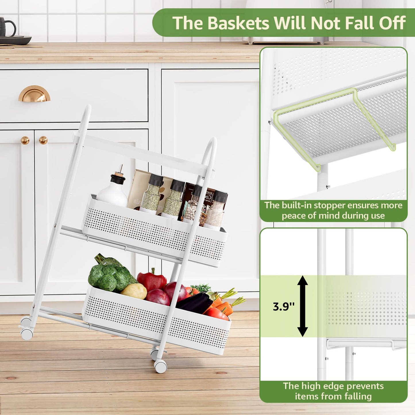 KINGRACK 3 Tier Slim Rolling Cart with Drawer, Metal Utility Storage Cart