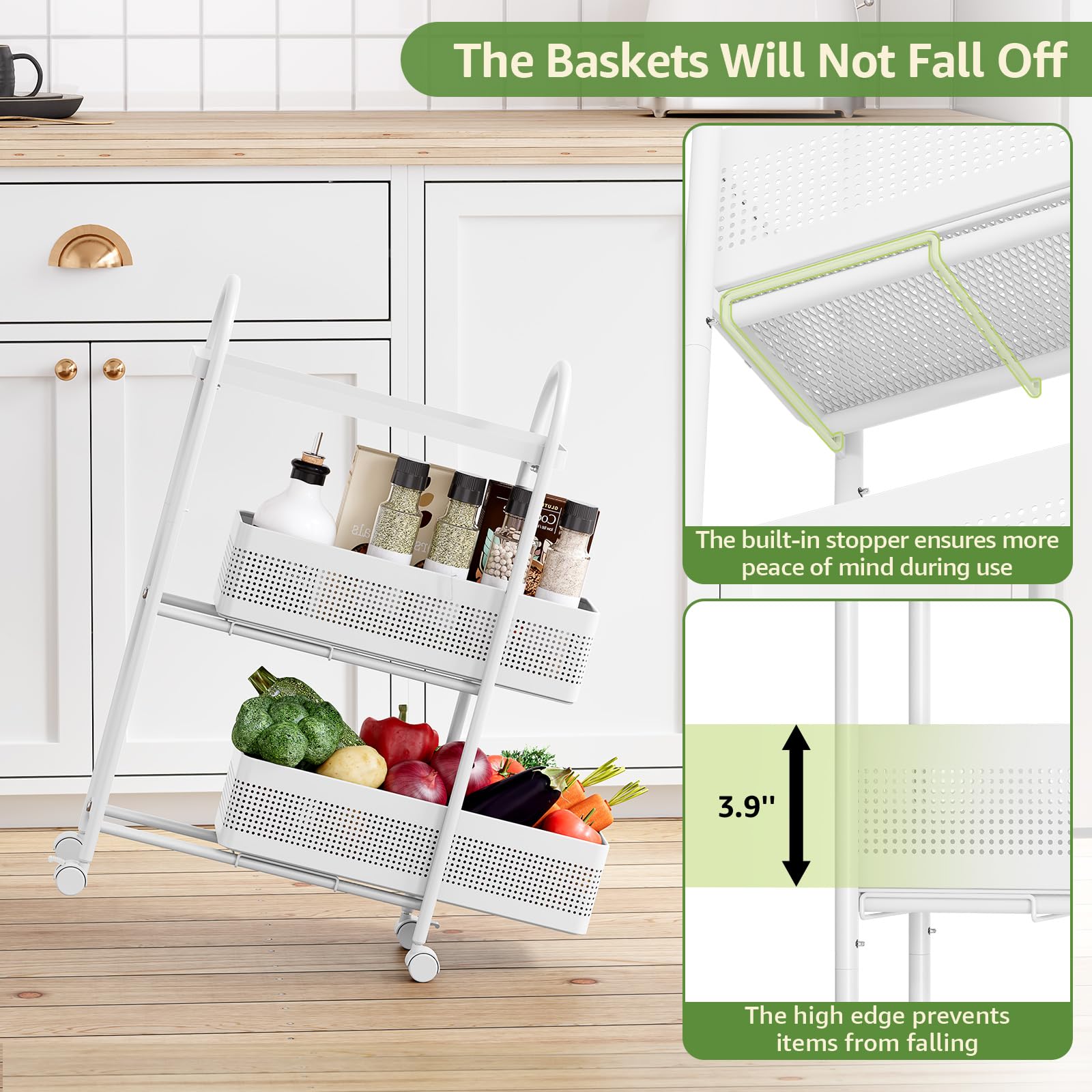 KINGRACK 3 Tier Slim Rolling Cart with Drawer, Metal Utility Storage Cart