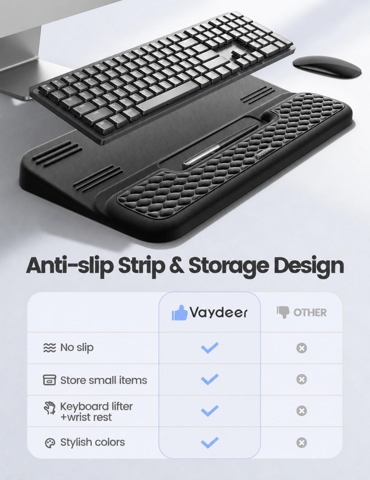 Vaydeer Wrist Rest with Keyboard Stand, Computer Wrist Support Pad, Ergonomic Keyboard Riser Holder