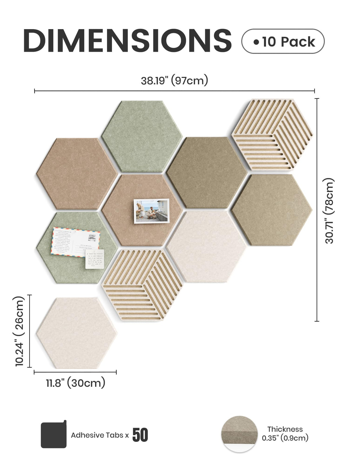 Fluxynara 10-Pack Hexagon Cork Board Alternative, Linen Dusk