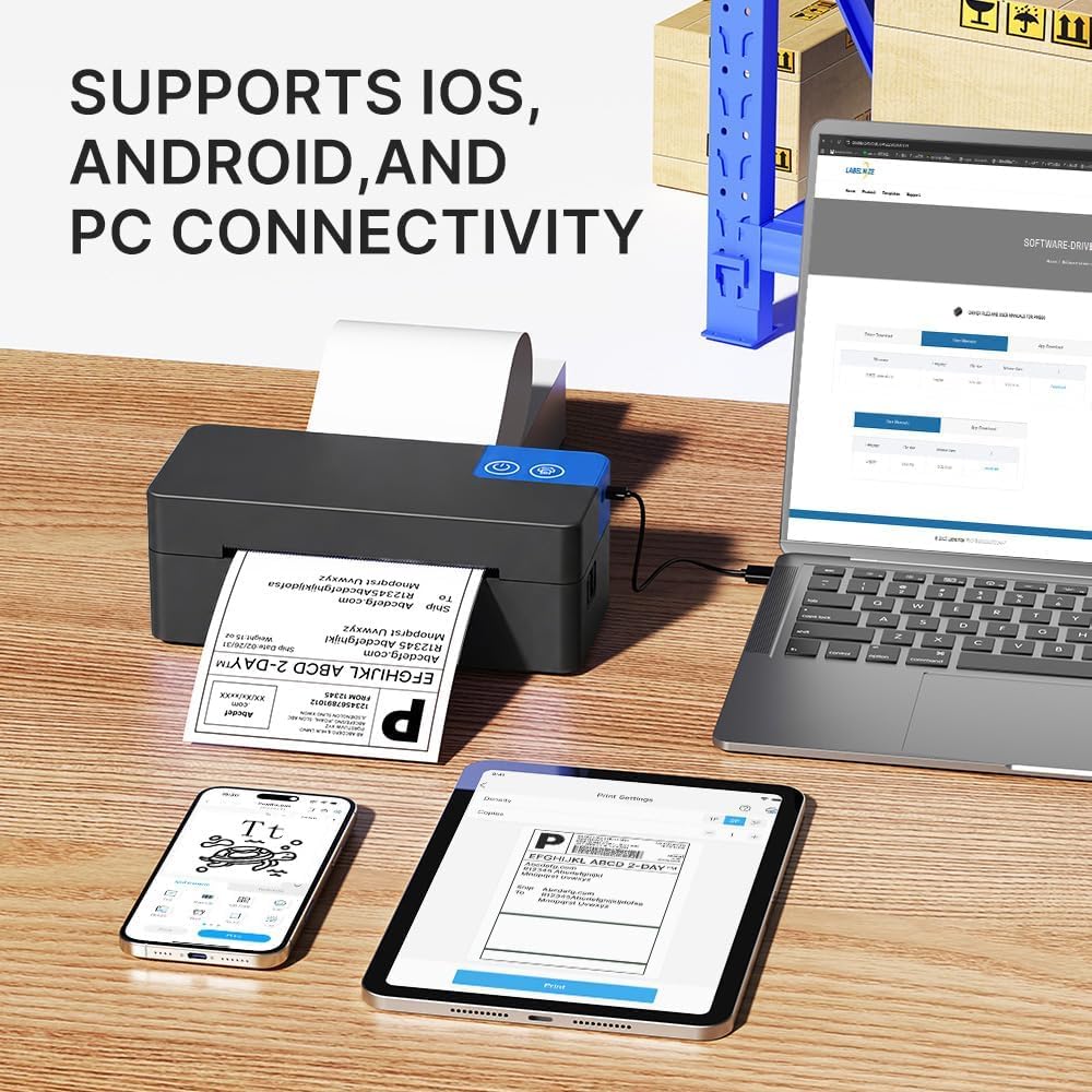 ETIKEZ Bluetooth Thermal Shipping Label Printer, 4x6 Thermal Label Printer