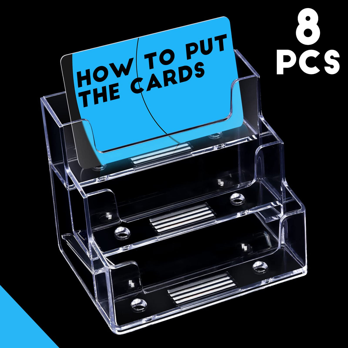 TecUnite 8 Pieces Business Card Holder for Desk 3 Tier Clear Acrylic Stand