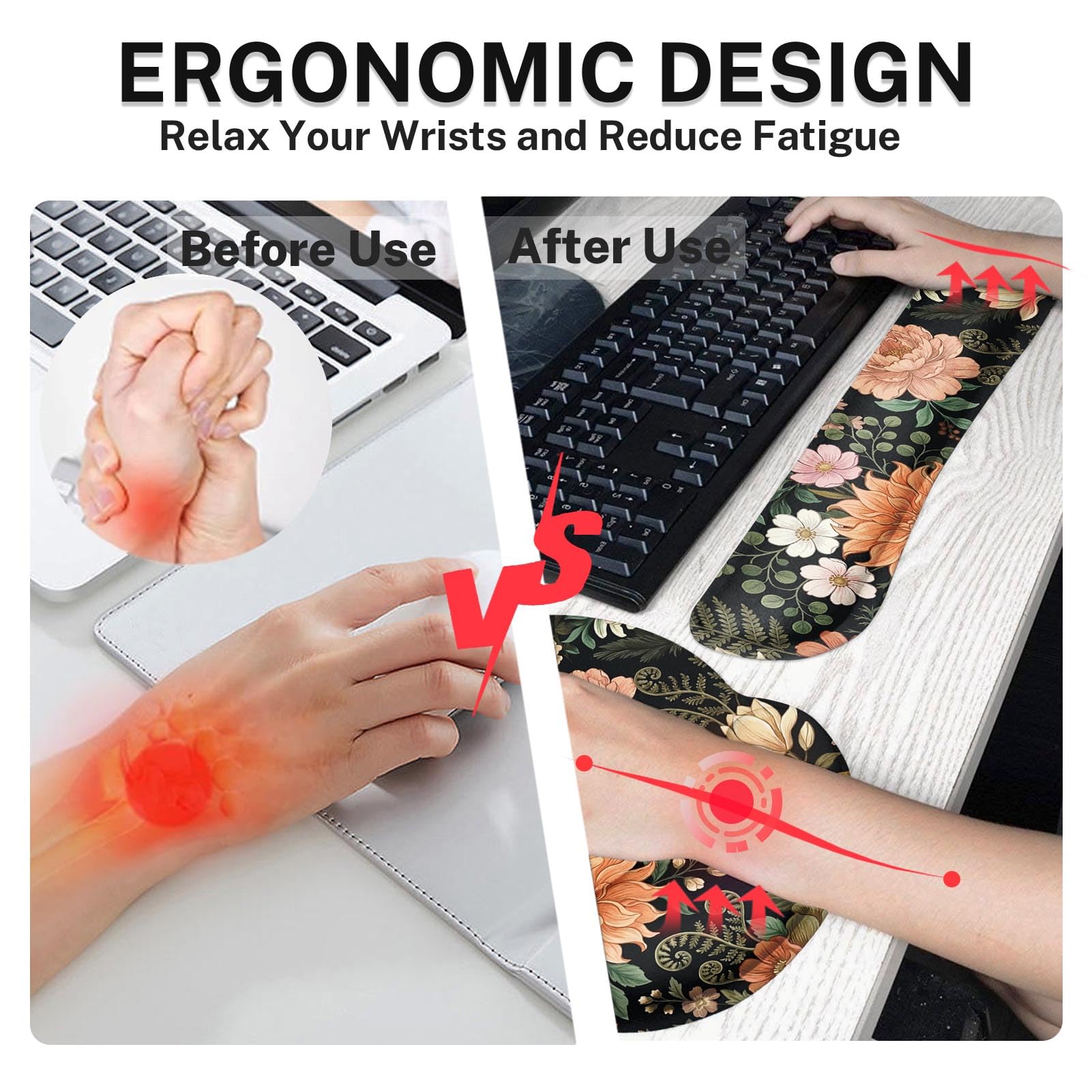 Britimes Ergonomic Mouse Pad Set with Wrist Rest, Floral Flower