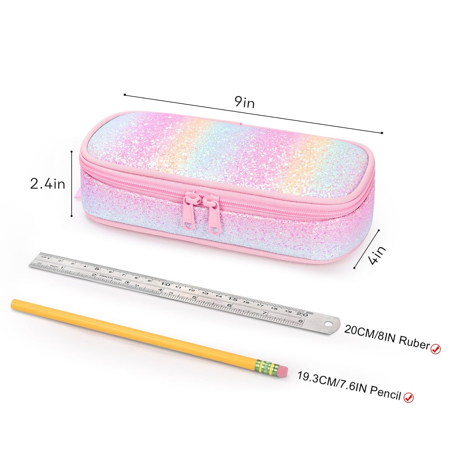 mibasies Girls Pencil Case for Kids, Multi-Slot Pencil Pouch, Twill Pink Blue