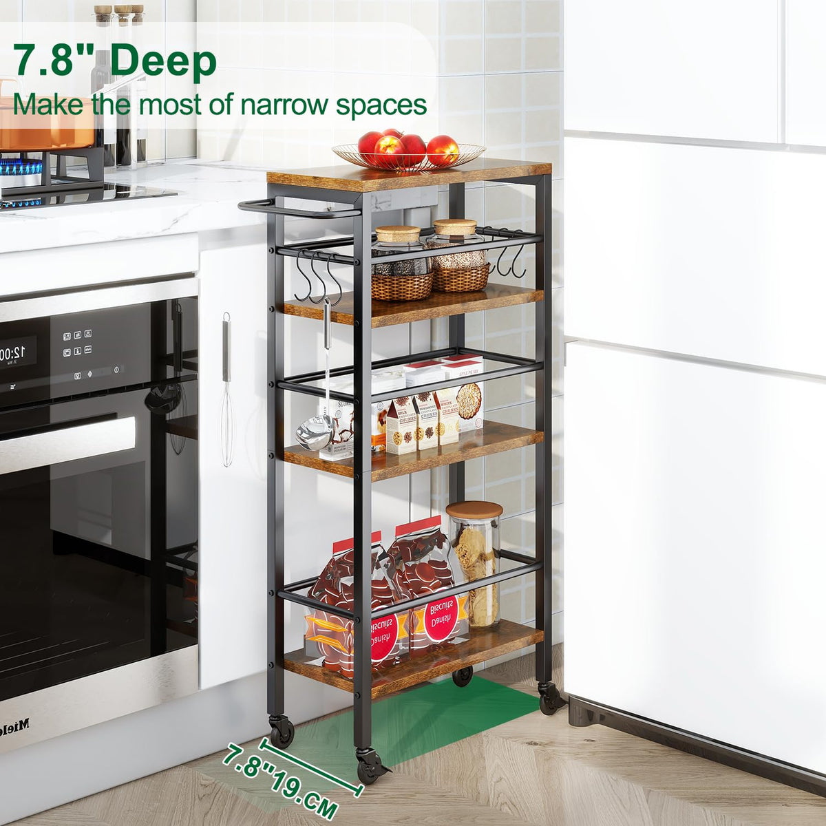 IBUYKE Slim Rolling Storage Cart, Kitchen Cart Utility Shelving UTMJ065H