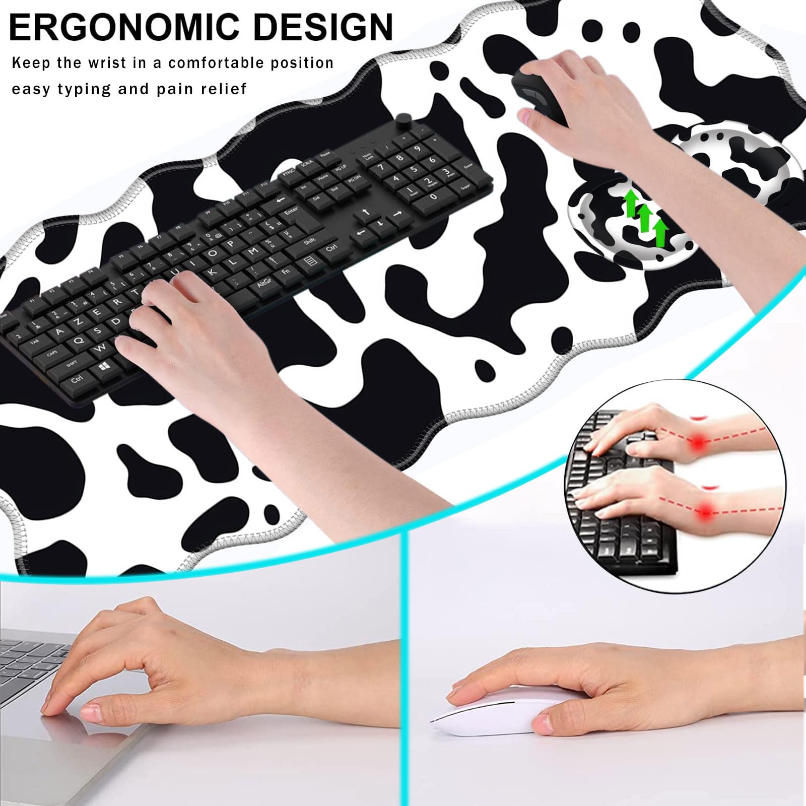 CICPLKSE Mouse Pad with Wrist Support + Desk Mat + Coaster 3 in 1 Set, XL Large Gaming Mousepad