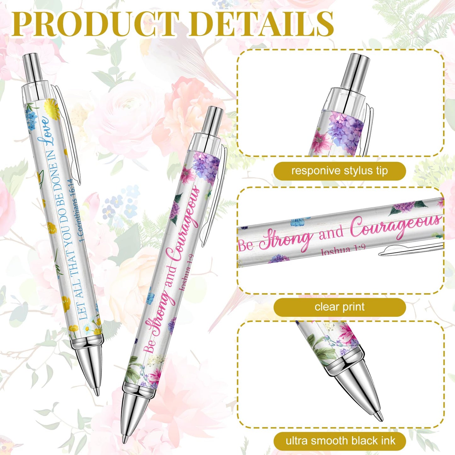 Qeeenar 50 Pcs Bible Verse Pens Christian Gift,Fresh Flower