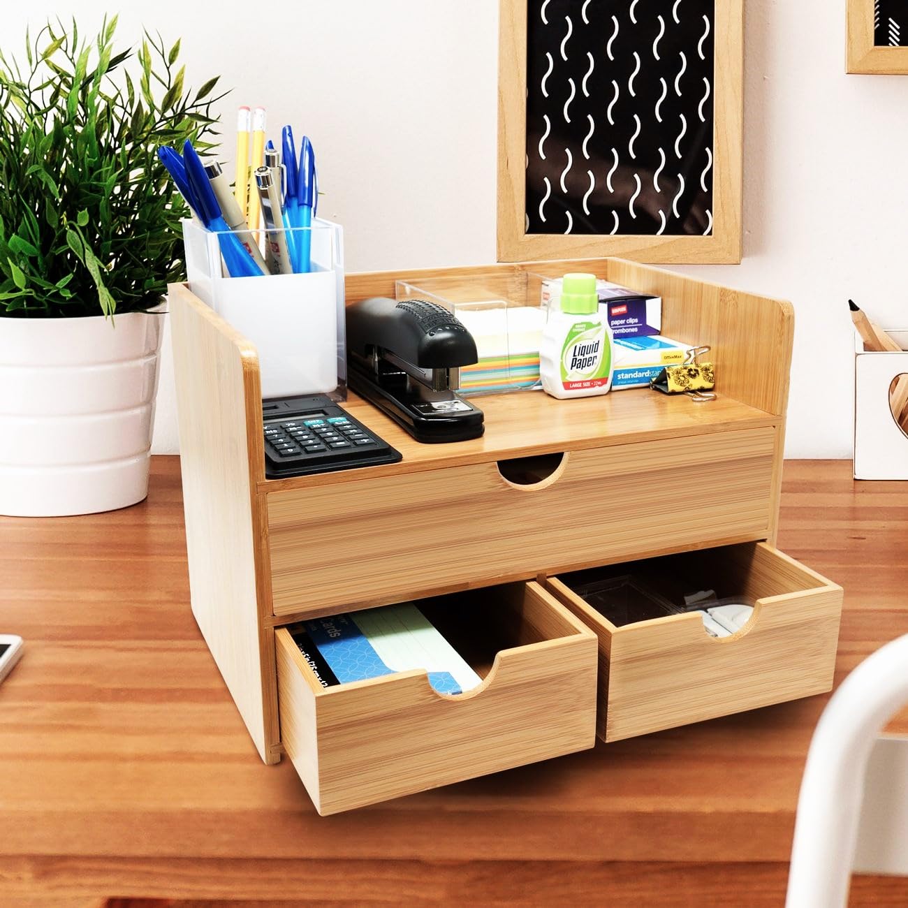 Sorbus Bamboo Desk Organizer - 3-Tier 100% Bamboo Desktop Organizers – Mini Bamboo Desk Drawer