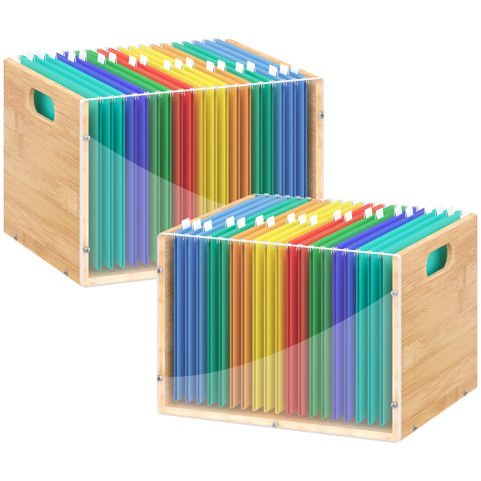 Sbanmao 2 Pack Hanging File Organizer, Clear Acrylic File Box Organizer, Bamboo Filing Box File
