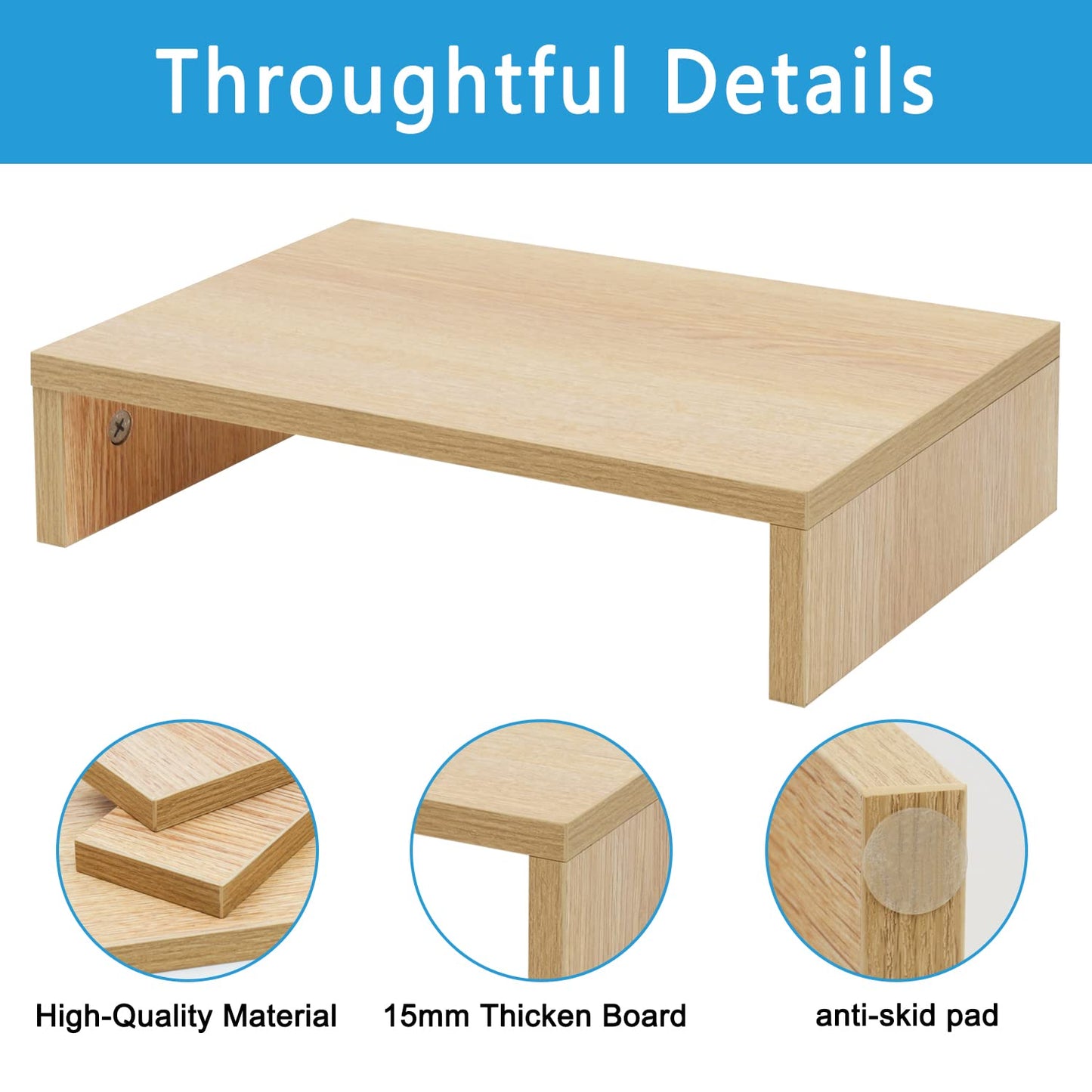 TEAMIX Wood Monitor Stand Riser for Desk - 14.2 inch, Small Laptop Stand