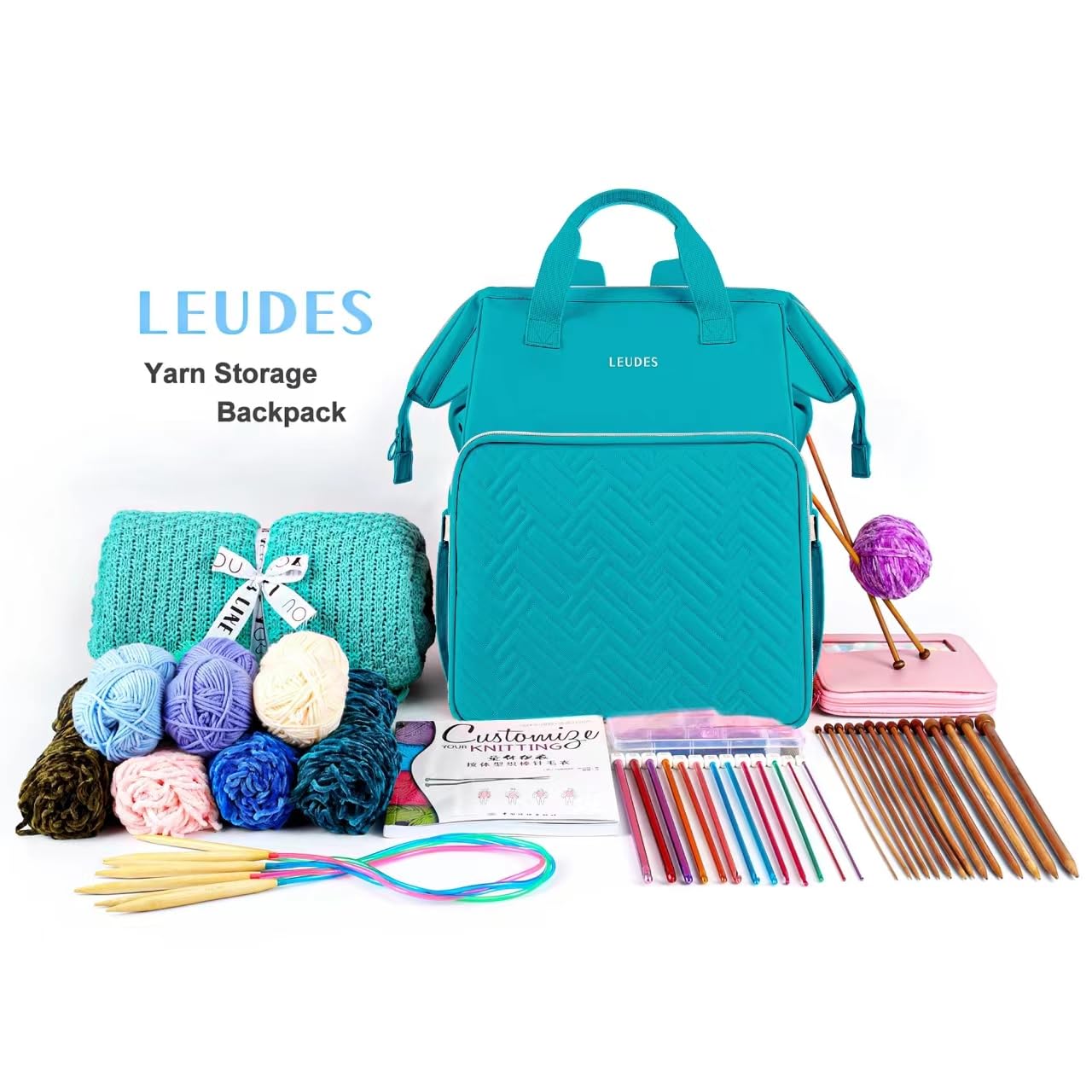 Leudes Crochet Bag Backpack for Yarn Storage Tote Travel Large Knitting Bag