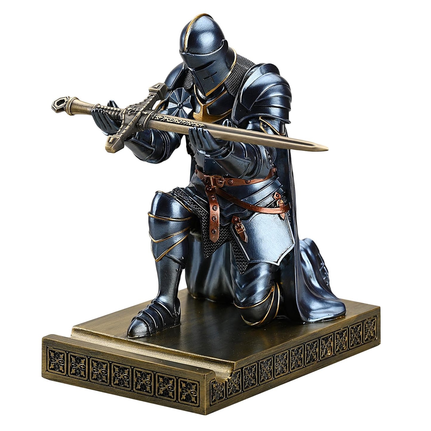 Medieval Armored Knight Pen Holder Figurine Paperweight Phone Stand Blue