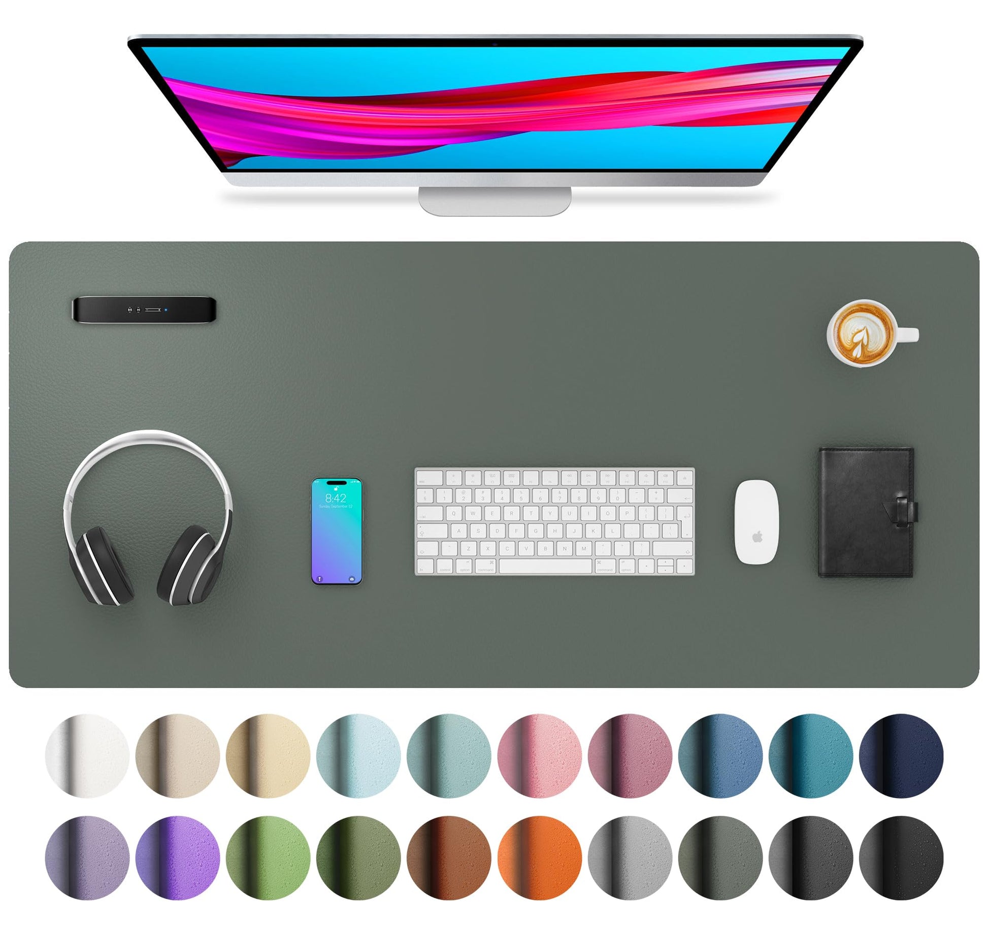 Aothia Leather Desk Protector, Mouse Mat, Non-Slip PU Leather Blotter, Laptop Desk Mat, Waterproof
