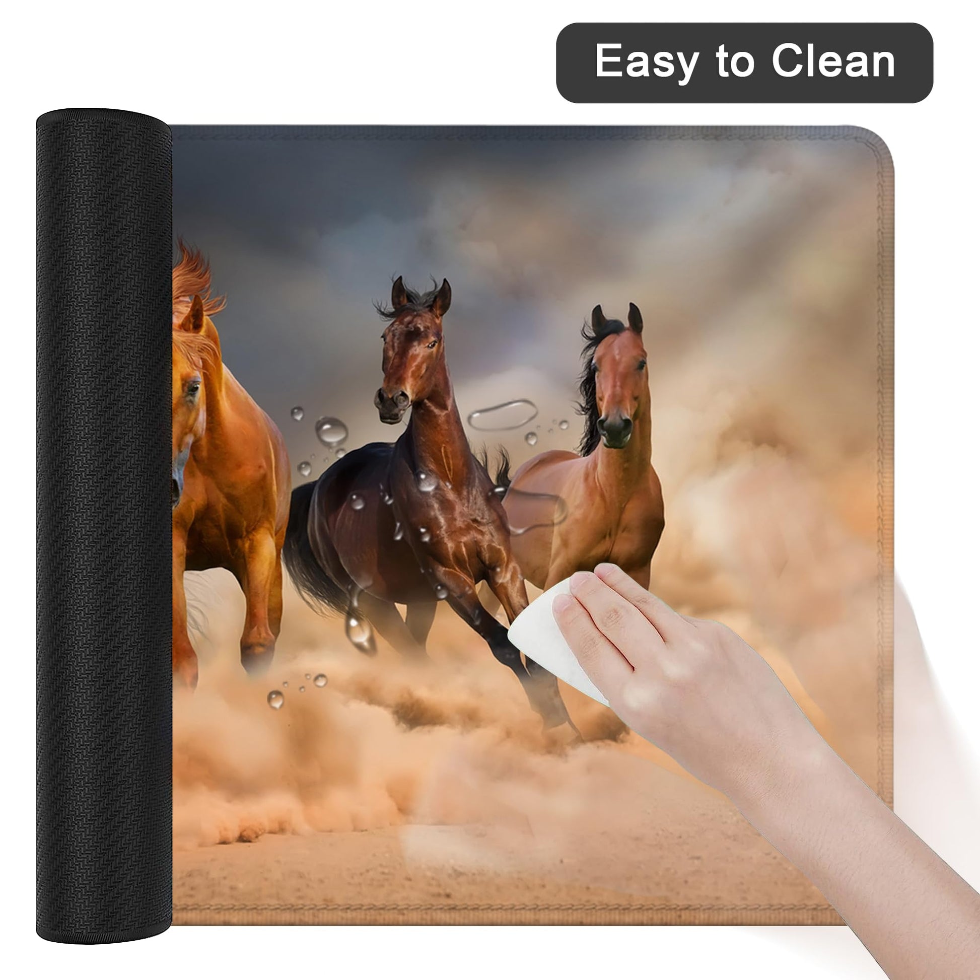 Horse Herd Run in Desert Desk Mat for Desktop,Extended Gaming Mouse Pad,Non-Slip Rubber Base