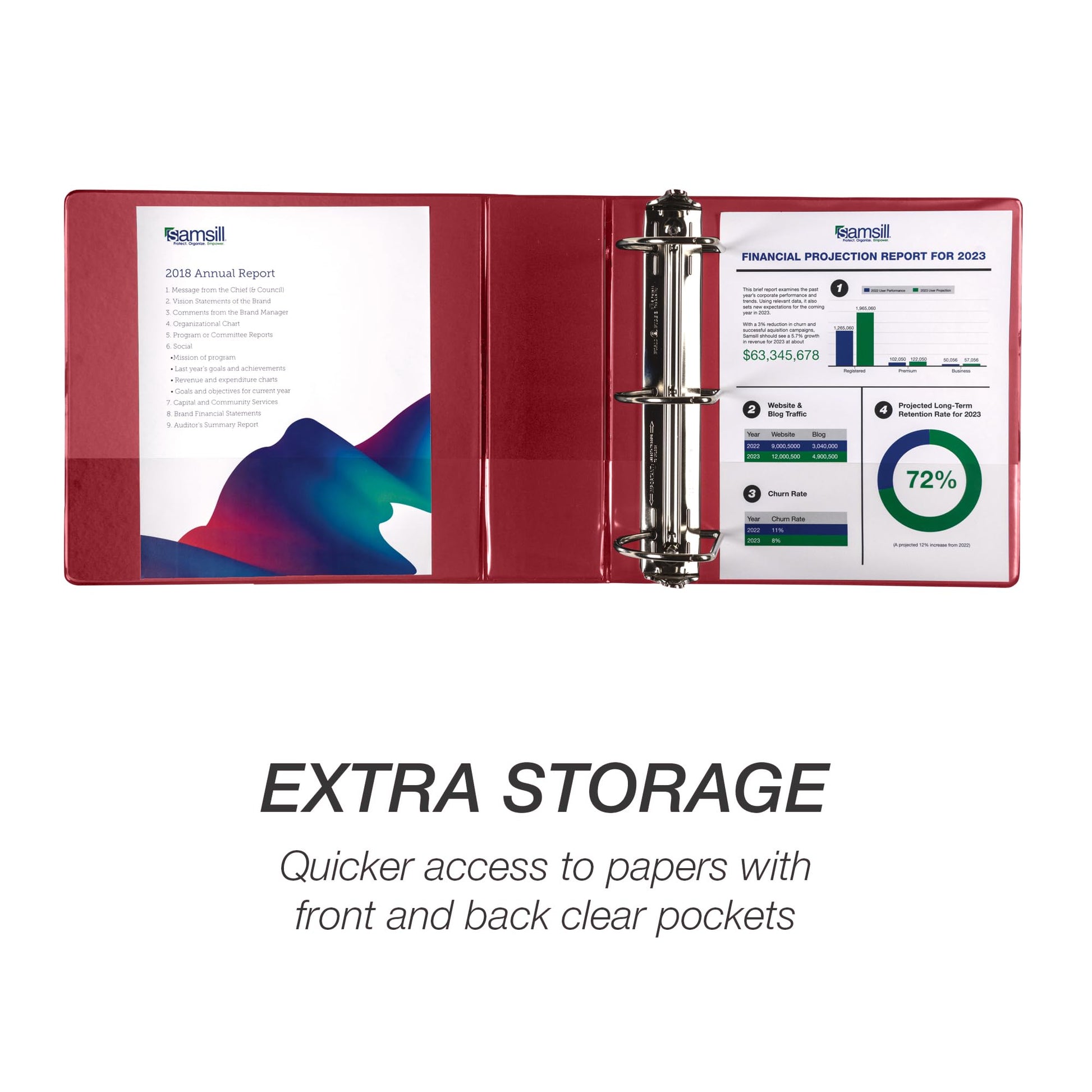 Samsill Durable 4 Inch Binder, Locking D Ring Binder, Customizable Clear View Cover, Red, 6-Pack