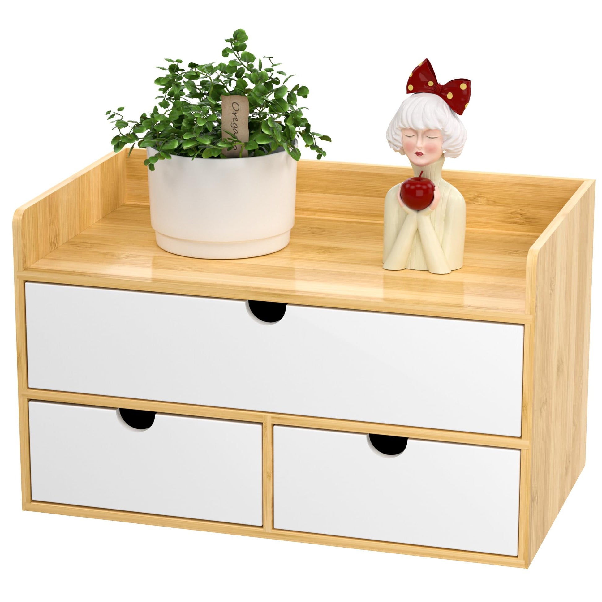 Bamboo Desk Organizer with Drawers, Desktop Storage for Office Supplies