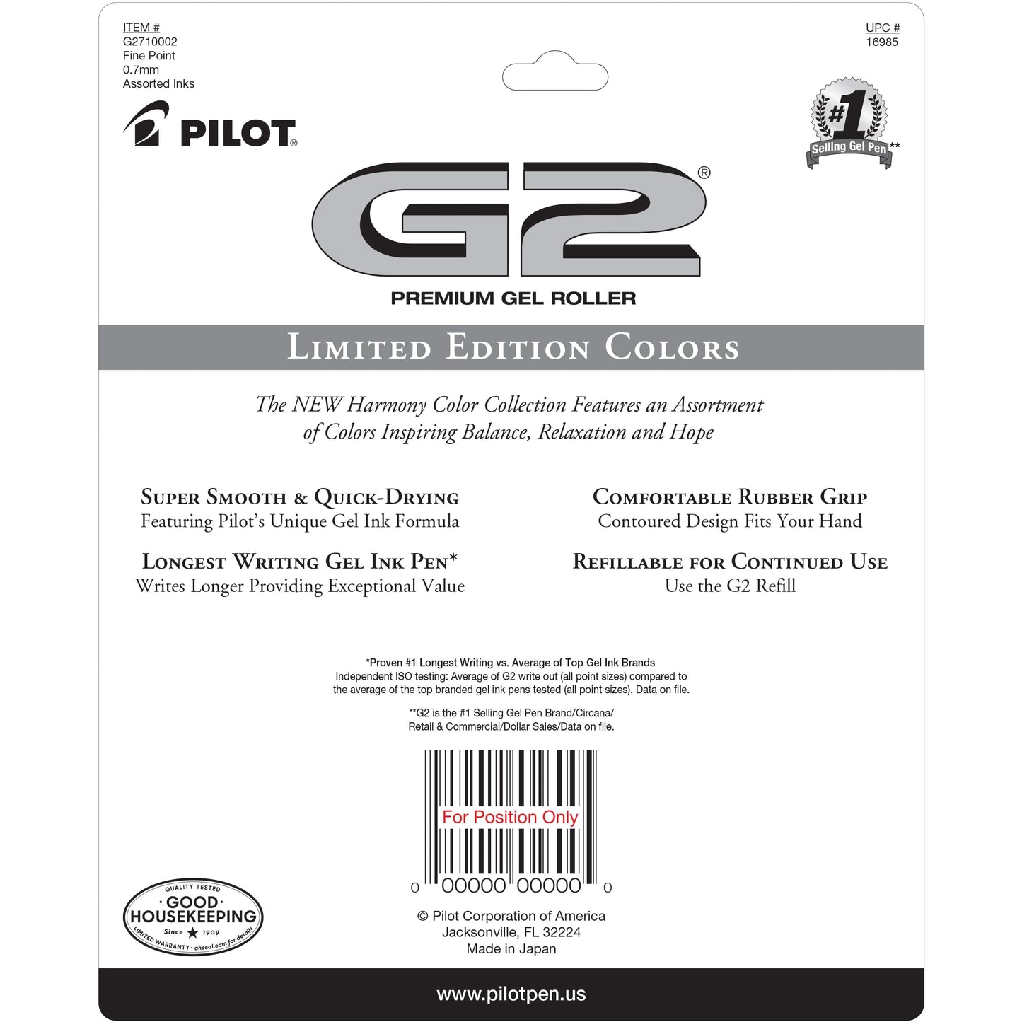PILOT G2 Limited Edition Harmony Ink Collection Gel, Assorted Ink, 10-Pack