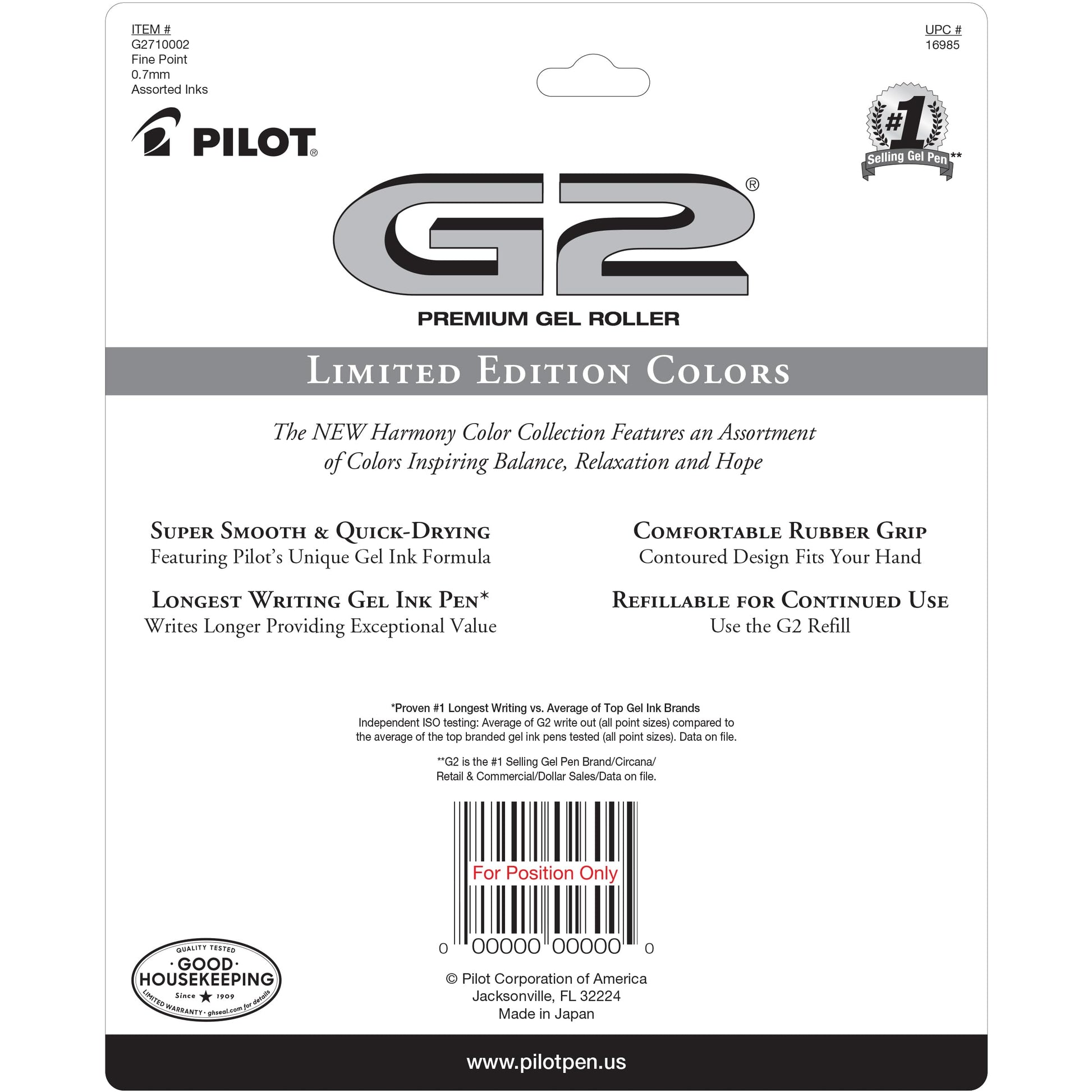 PILOT G2 Limited Edition Harmony Ink Collection Gel, Assorted Ink, 10-Pack