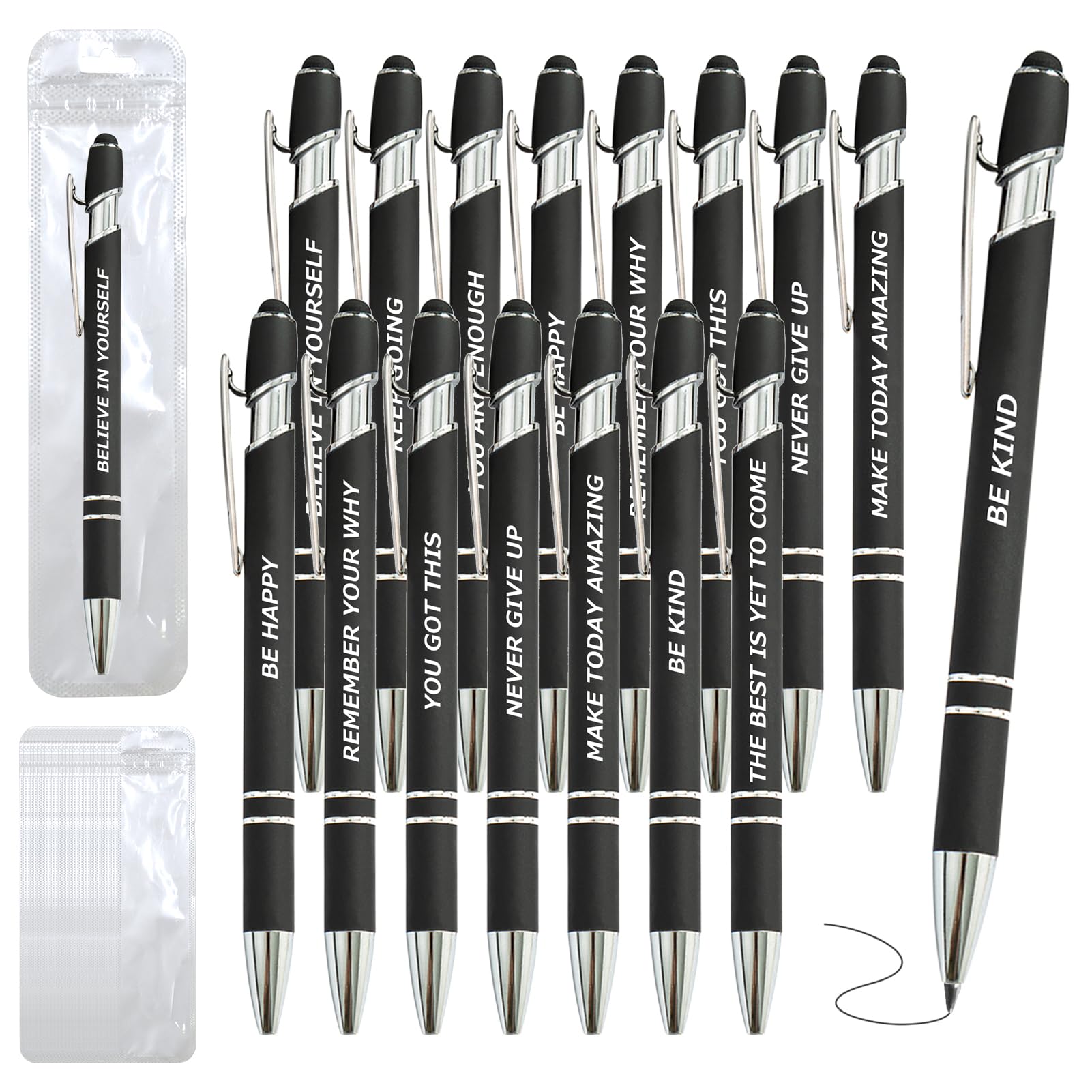 40 Piece Inspirational Pens Kit with Stylus Tip & Sayings – 20 Motivational Pen + 20 Individual