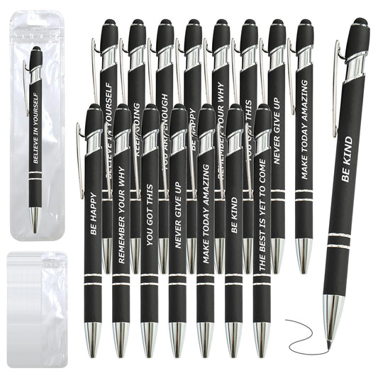 60 Piece Inspirational Pens Kit with Stylus Tip & Sayings – 30 Motivational Pen + 30 Individual