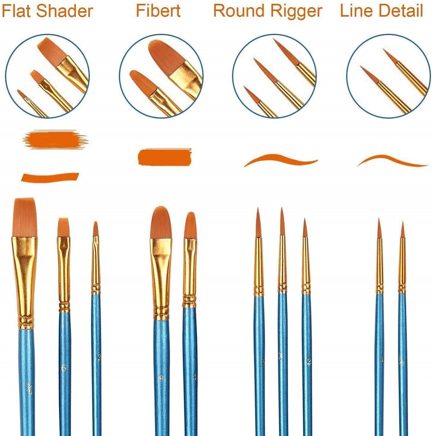 AROIC 200 Pcs Paint Brushes, Nylon Hair Brush Set for Oil and Watercolor