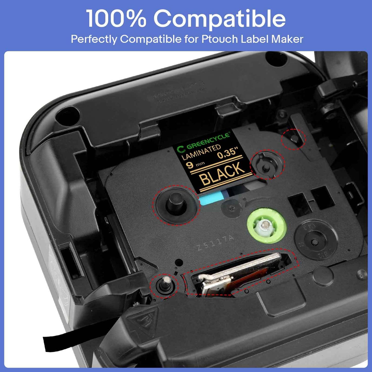 GREENCYCLE Compatible for Brother P-Touch Label Tape TZe-324 9mm 0.35" Laminated Black TZe324