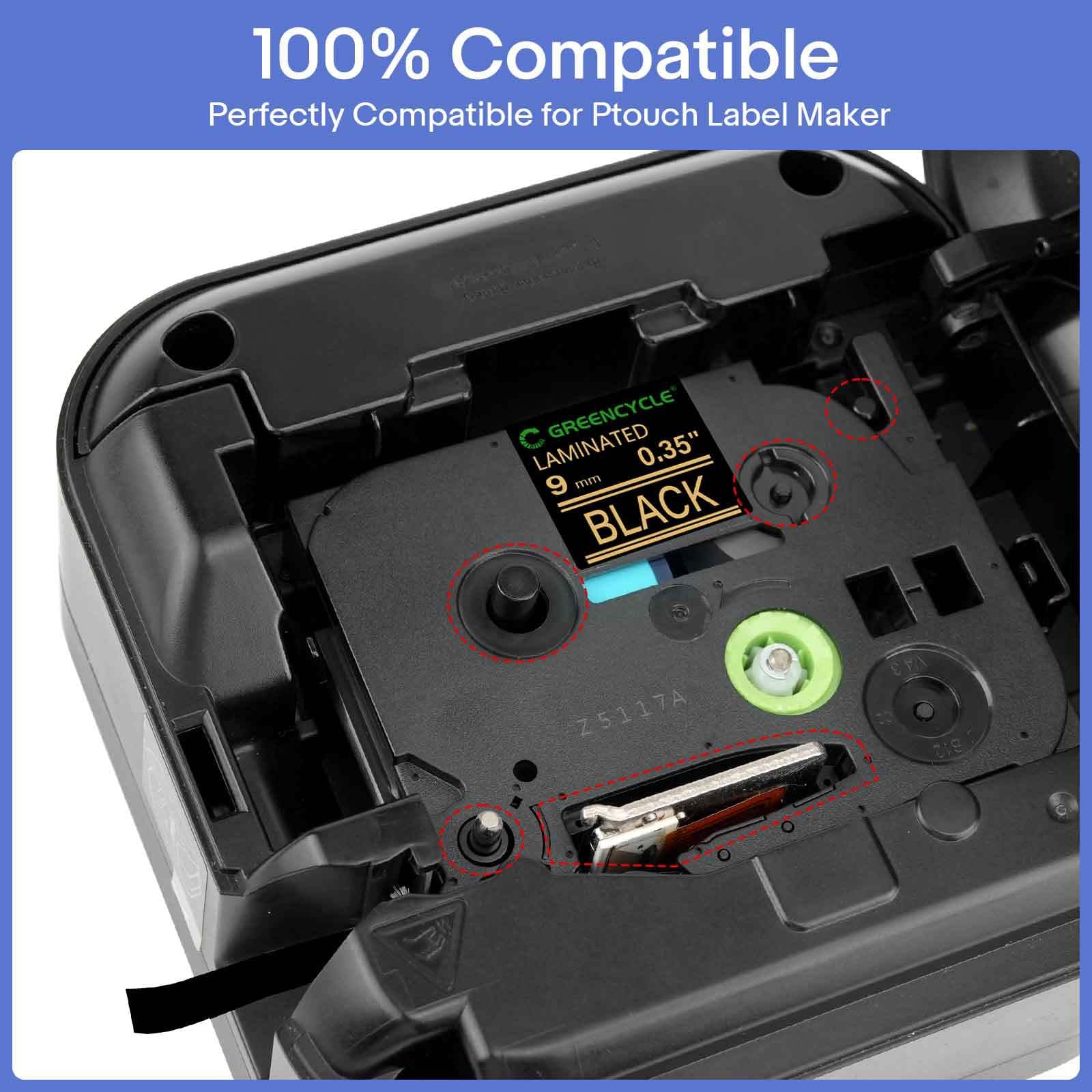 GREENCYCLE Compatible for Brother P-Touch Label Tape TZe-324 9mm 0.35" Laminated Black TZe324
