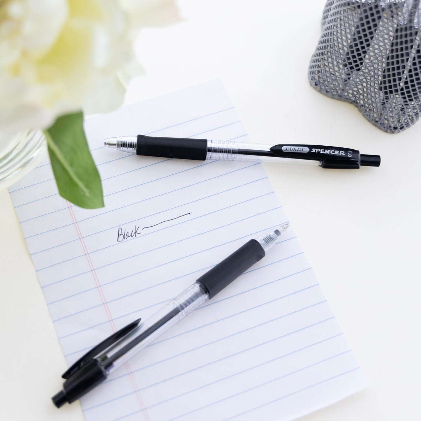 BAZIC PRODUCTS Spencer Black Ink Retractable Pens, 1.0 mm, 5Ct, 24-Box