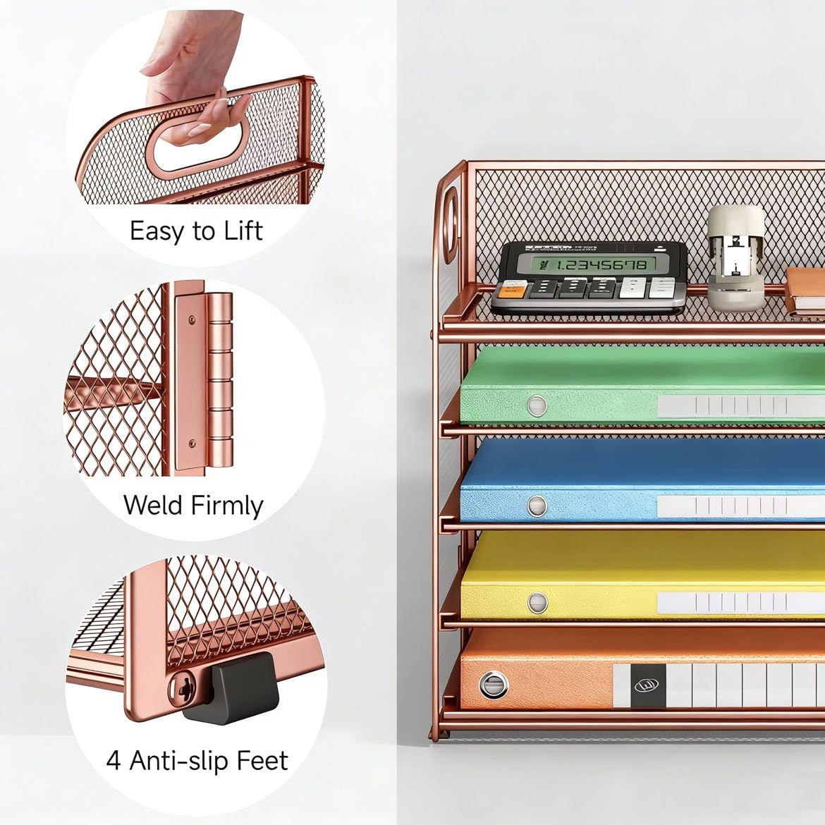 5 Tray Paper Organizer Letter Tray with Handle - Mesh Desk File Organizer, Paper Sorter Organizer