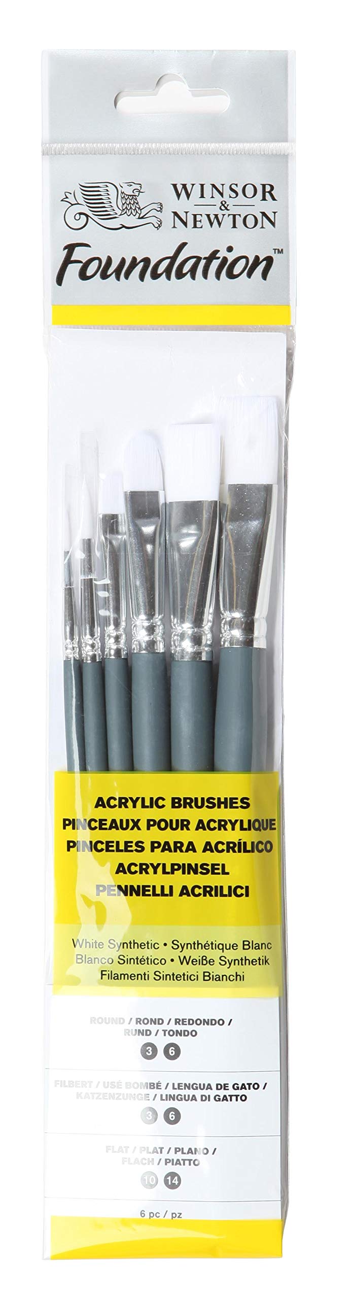 Winsor & Newton Foundation Acrylic Brush Set, SH, 6 Pack