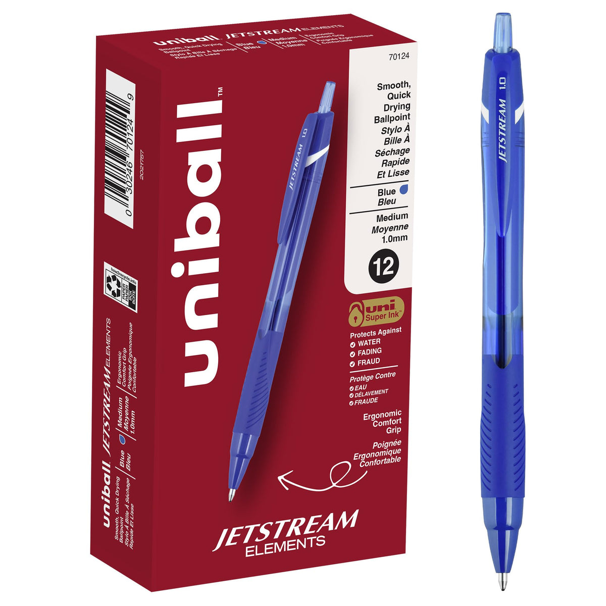 uniball™ Jetstream Elements Ballpoint Pens, Medium (1.0mm), Blue, 12 Pack