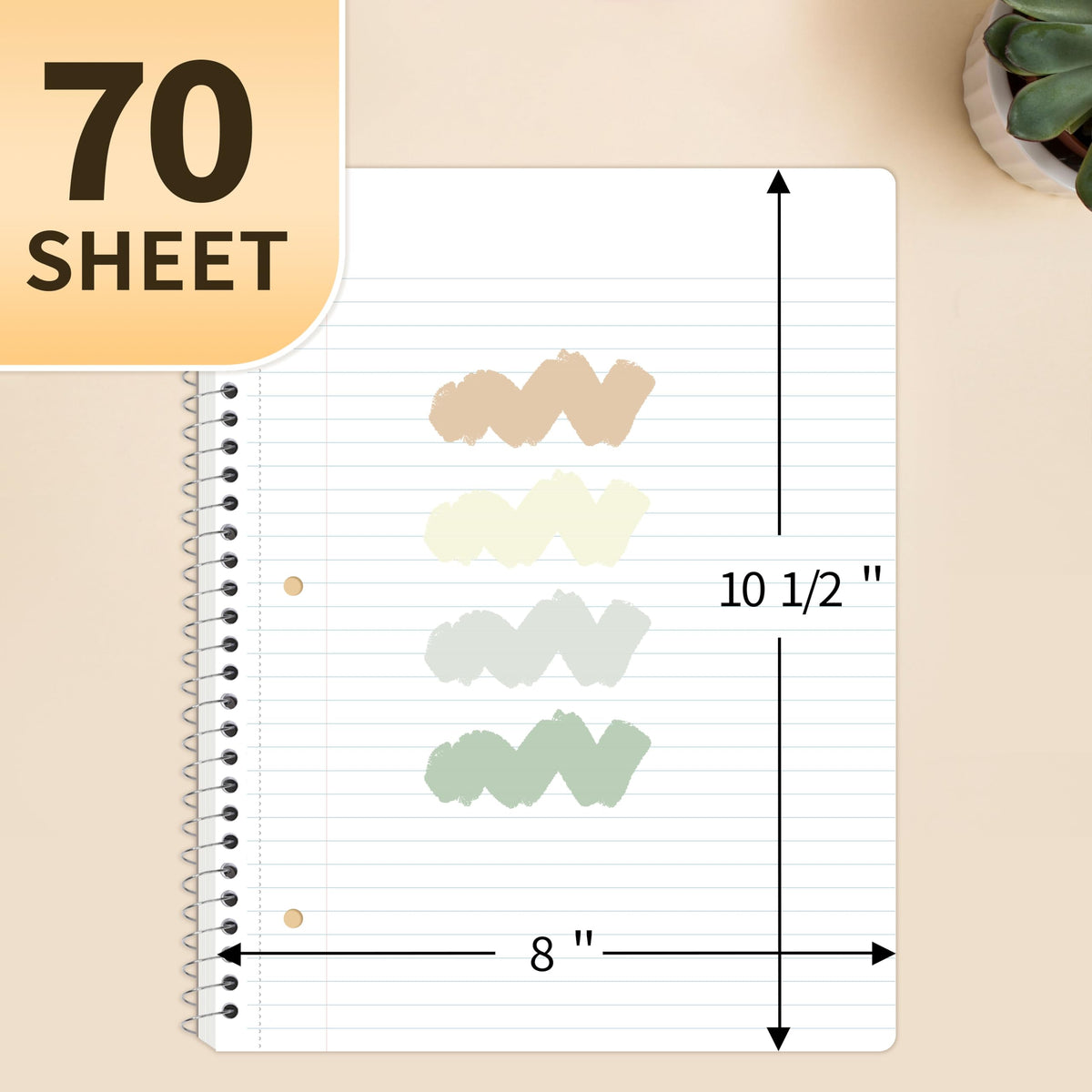 SUNEE Spiral Notebooks College Ruled, 1-Subject, 4 Pack, 8 x 10-1/2 inch, 70 Sheets per Notebook