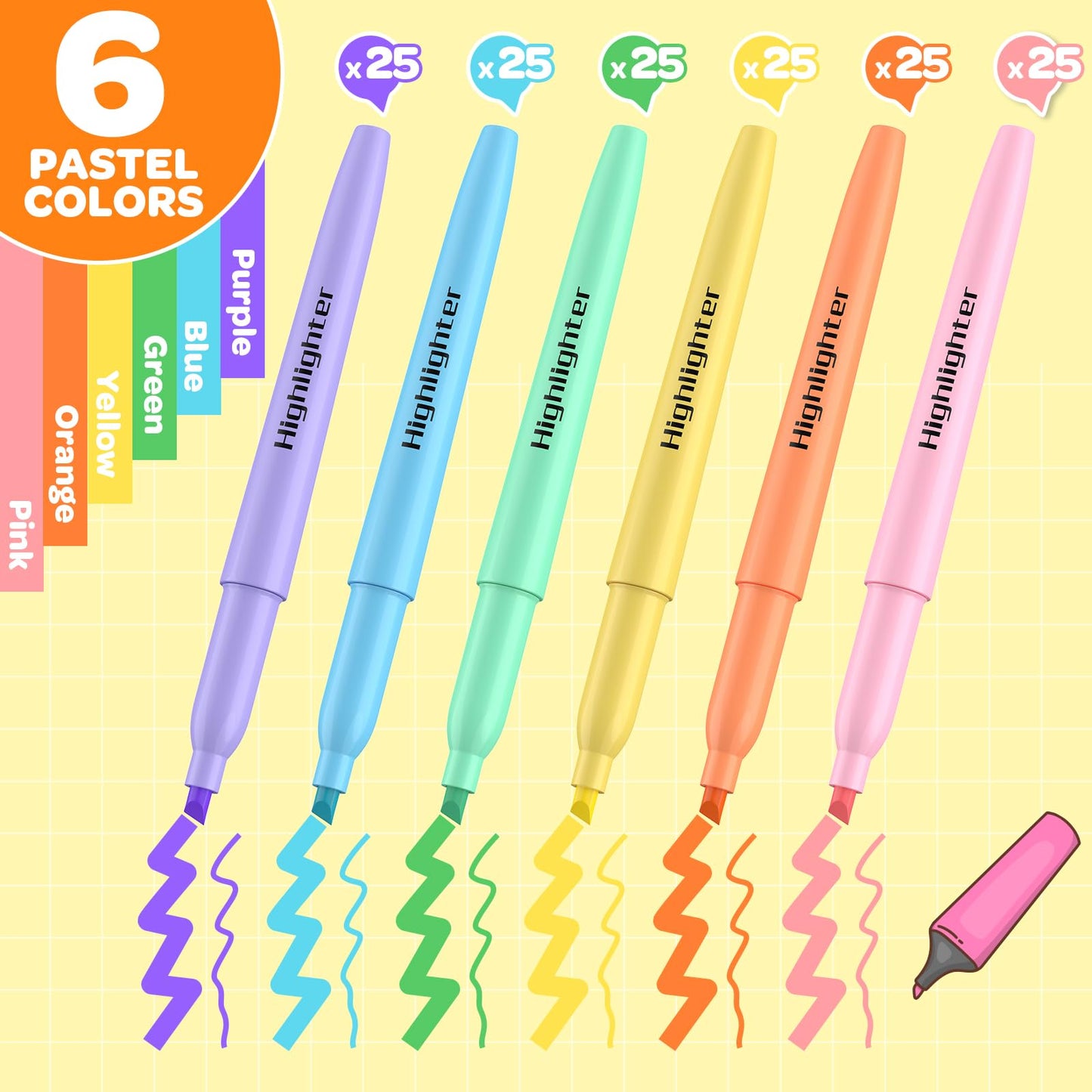 JSDOOGOO 150 Pack Pastel Highlighters Assorted Colors Bulk - Chisel Tip No Bleed Dry-Quickly