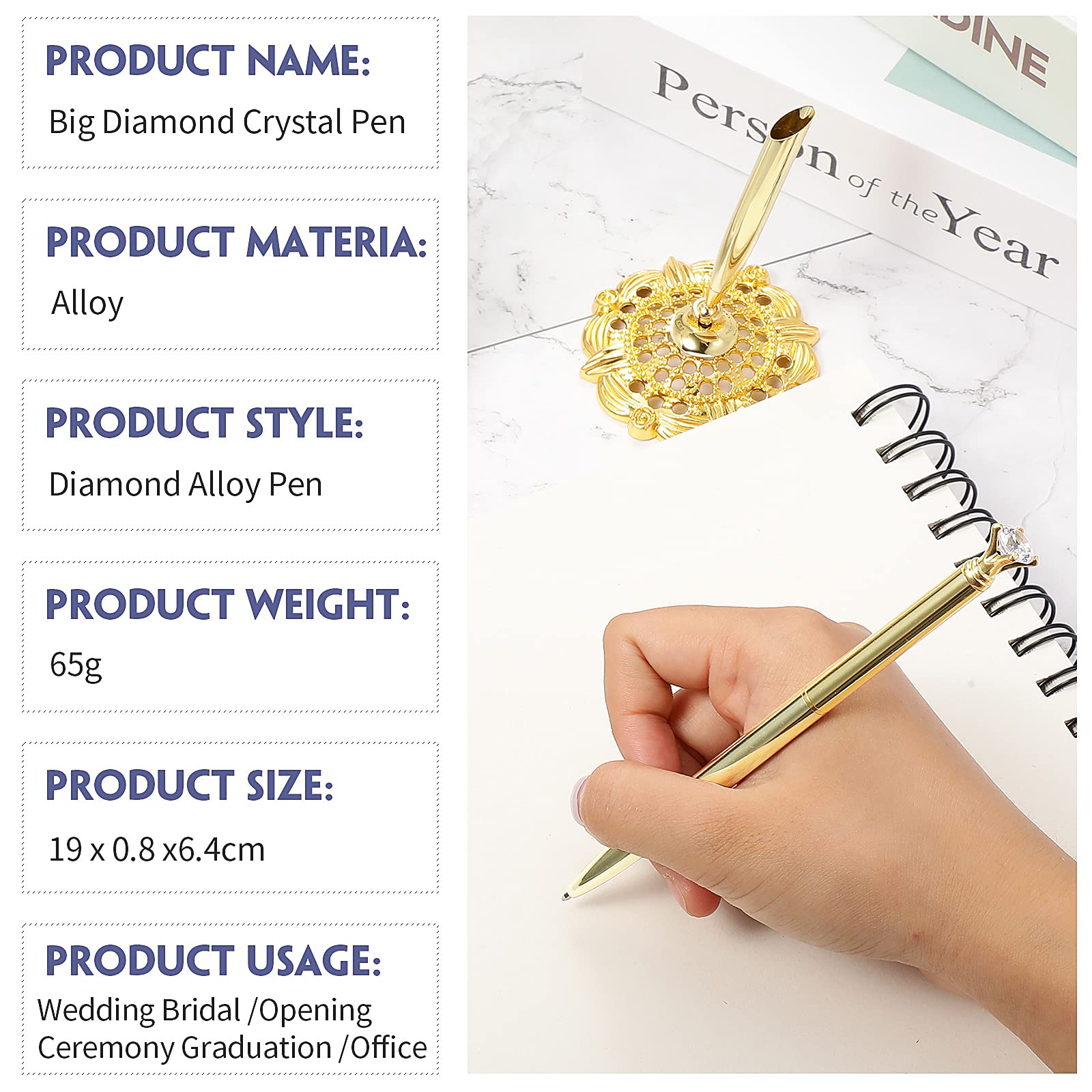 Outus Gold 4 Pcs Wedding Pens for Guest Book Signing Diamond Design