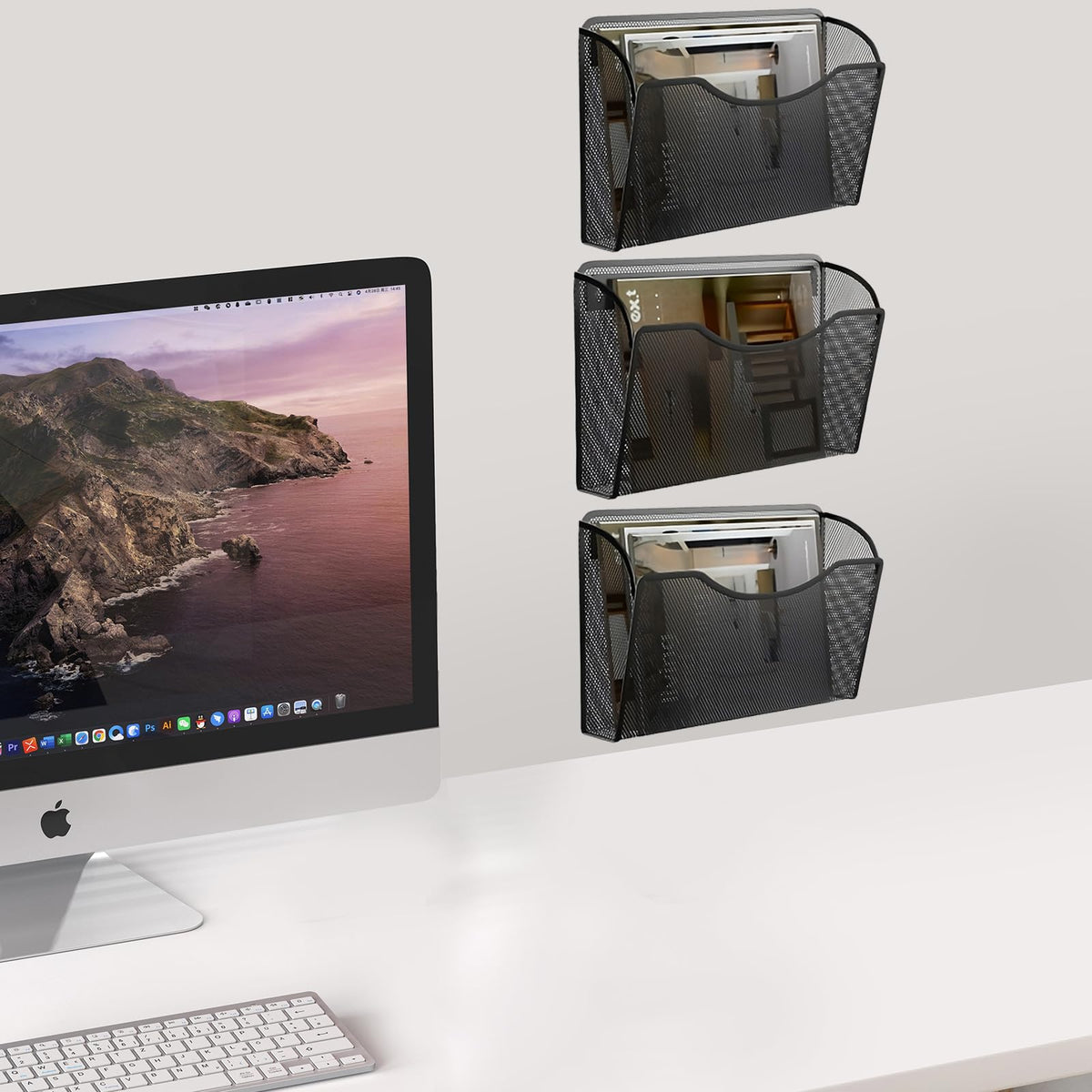 Gawerk 3 Pack Wall File Organizer, Mesh Wall File Pocket Mail Organizer Hanging Metal Vertical Wall