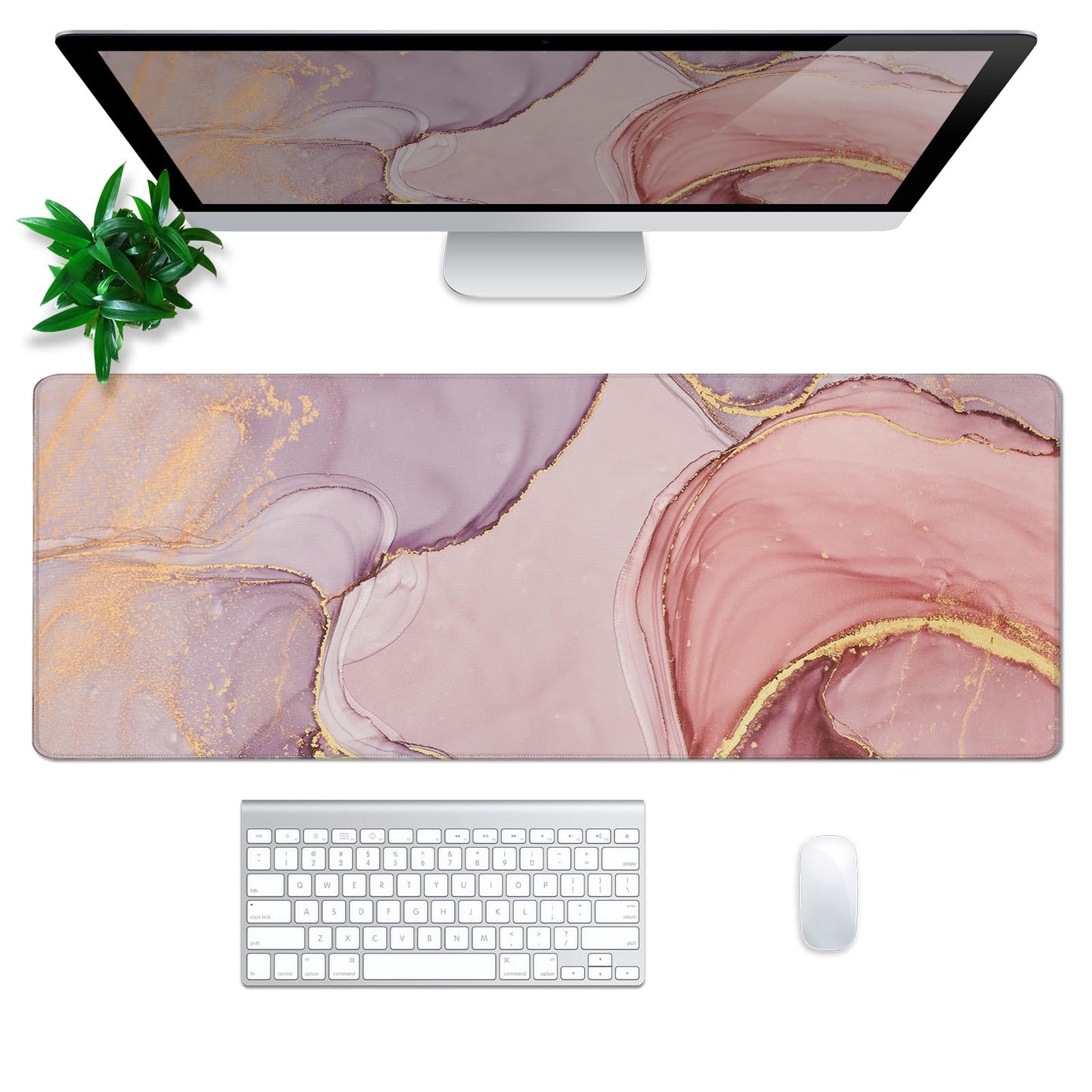 Rose Gold Marble Mouse Pad Abstract Marble Mouse Pad 31.5x11.8 Inch Texture Non-Slip Rubber Base