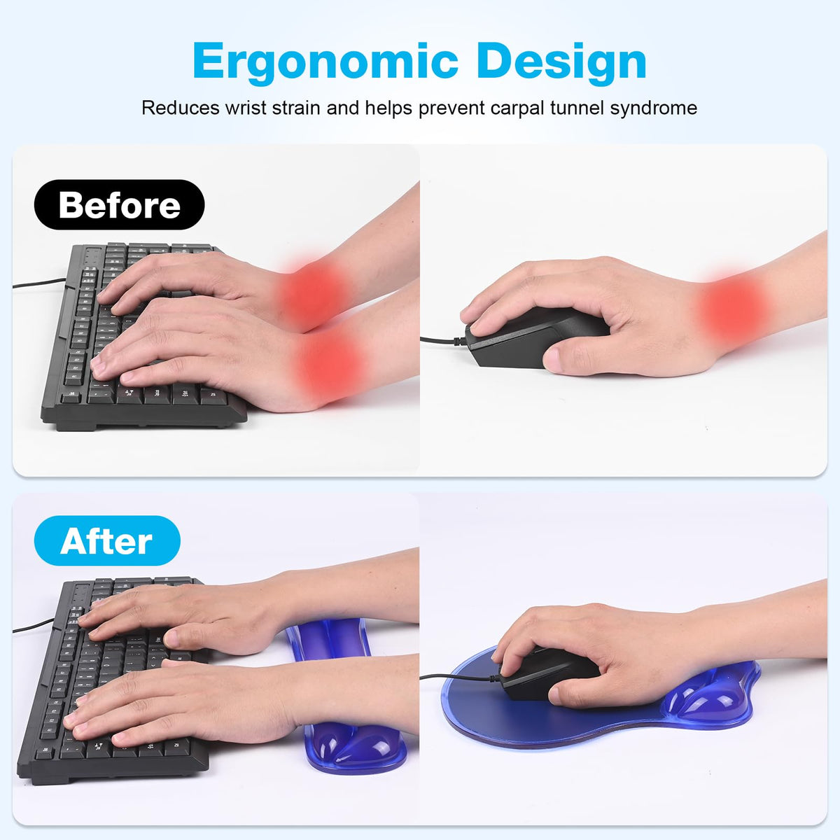 Laokiiy Gel Wrist Rest Mouse Pad Set, Ergonomic Support for Office Gaming