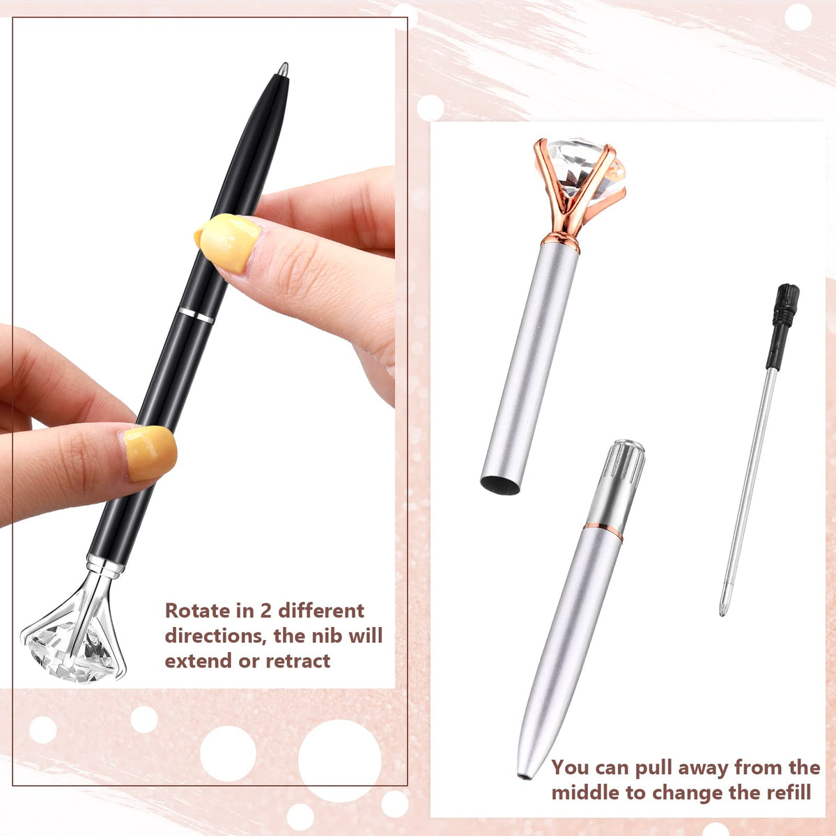 Leinuosen 50 Pcs Diamond Bridal Showers Pen Bulk, Classic Color
