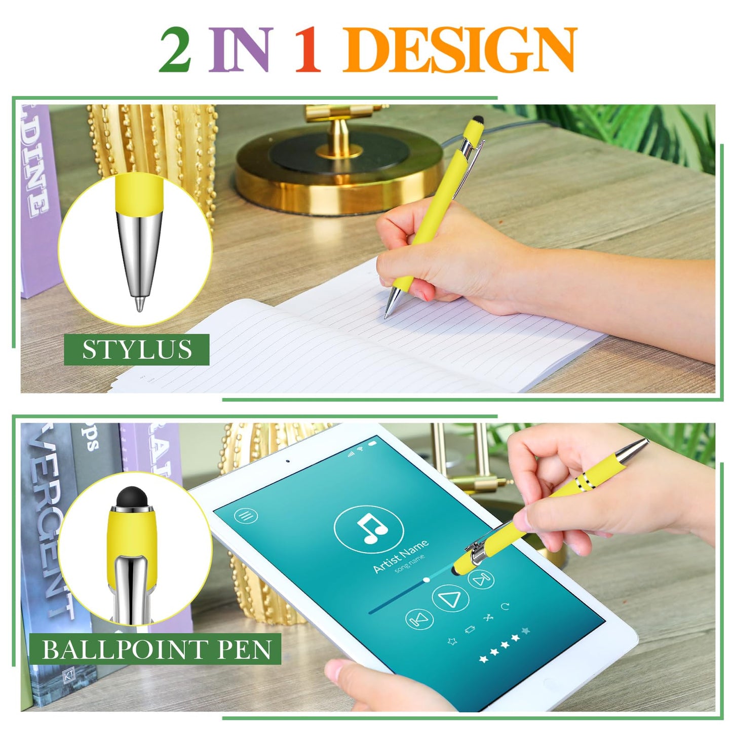 Zonon 38 Pcs Stylus Ballpoint Pens, Metal Rubberized Grip, Yellow