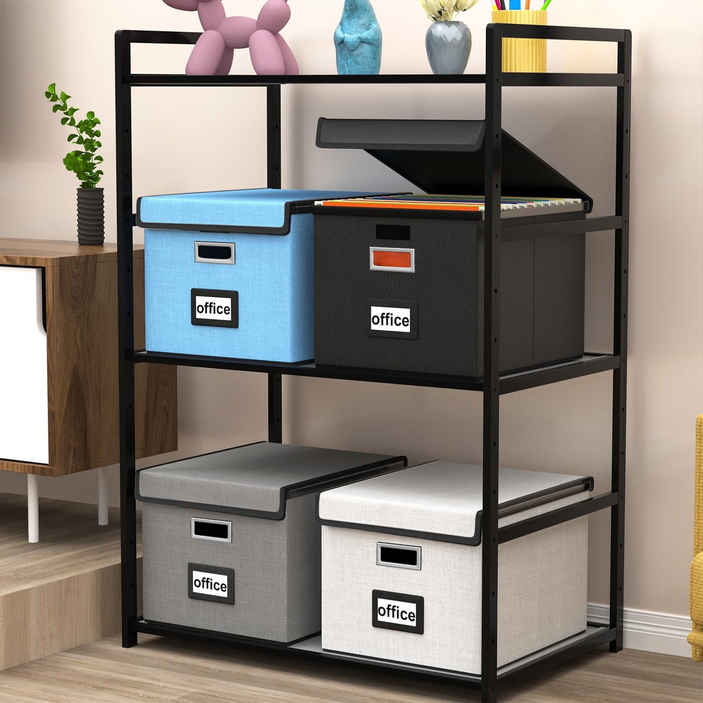 Huolewa File Organizer Box with Lids, Collapsible File Folder Organizer