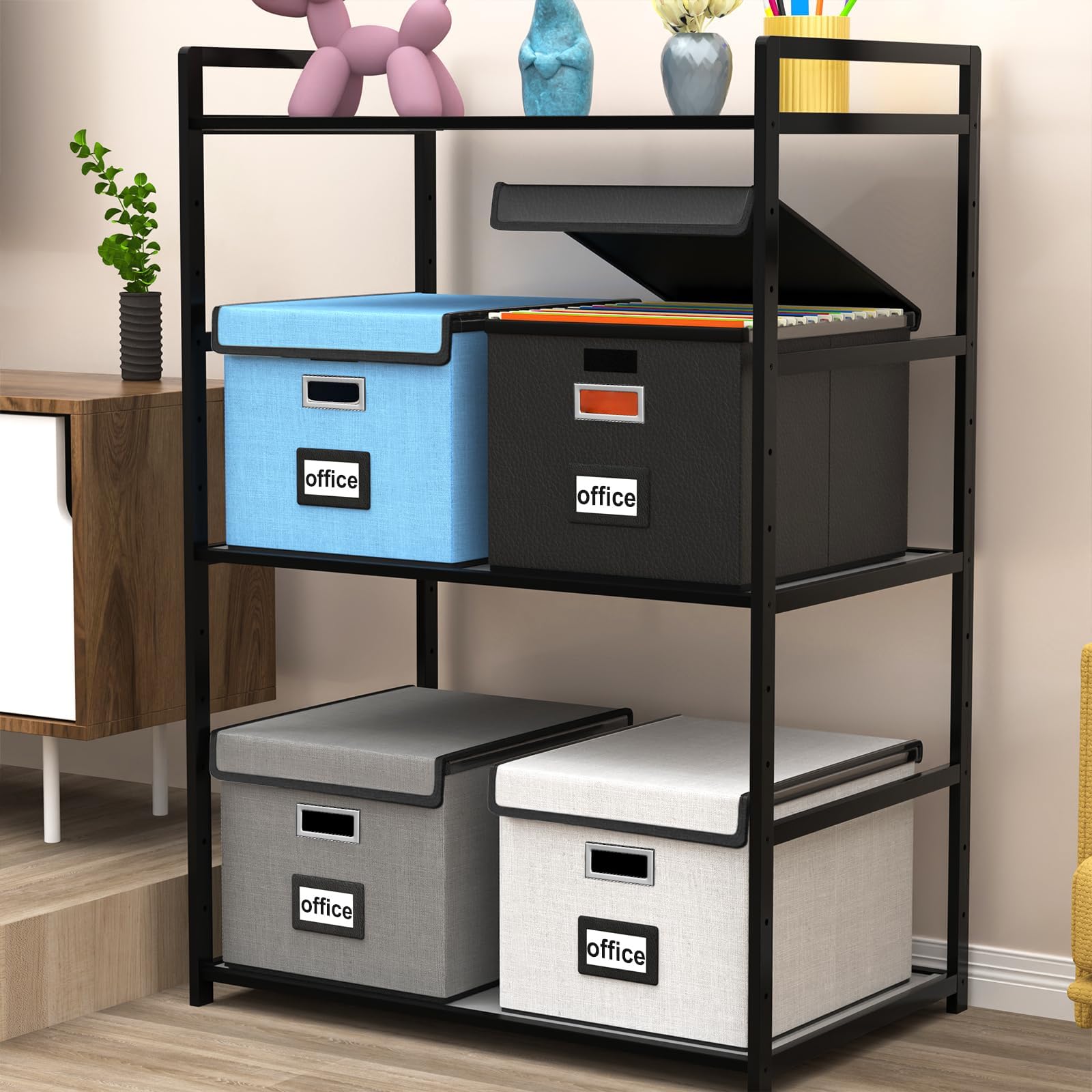 Huolewa File Organizer Box with Lids, Collapsible File Folder Organizer