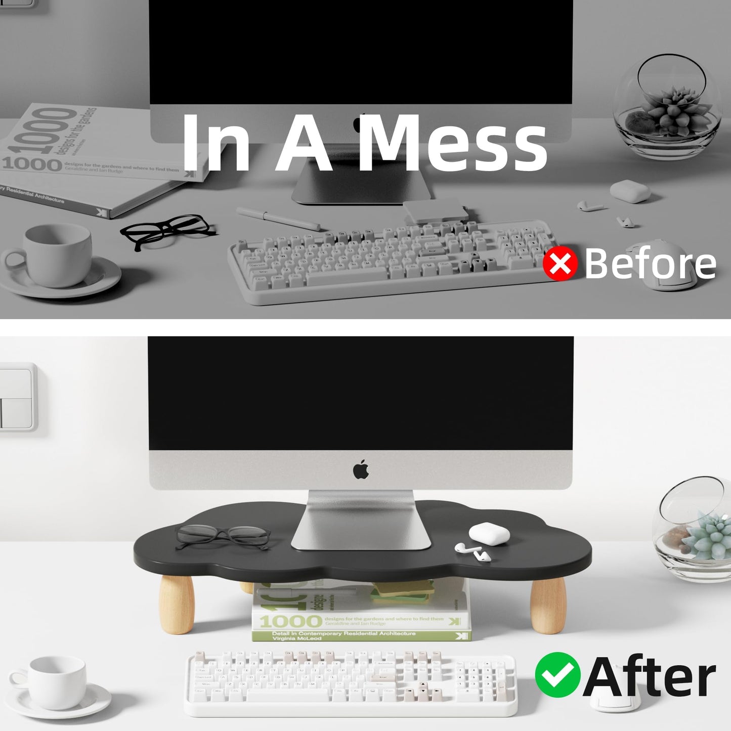 AFOOYO Monitor Stand Riser,Cloud Shape Wood Computer Monitor Stand, 16.5IN Monitor Stand Riser