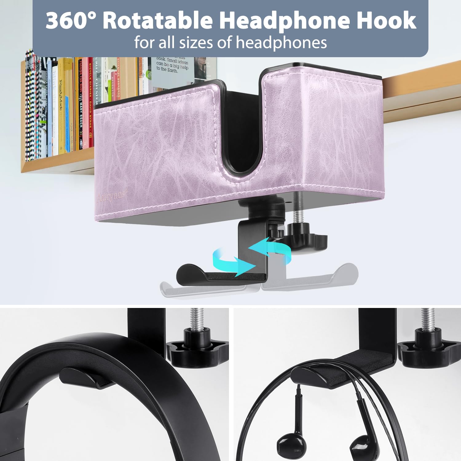 Under Desk Cup Holder Clamp on Cup Holder PU Leather Clip on Desk Organizer