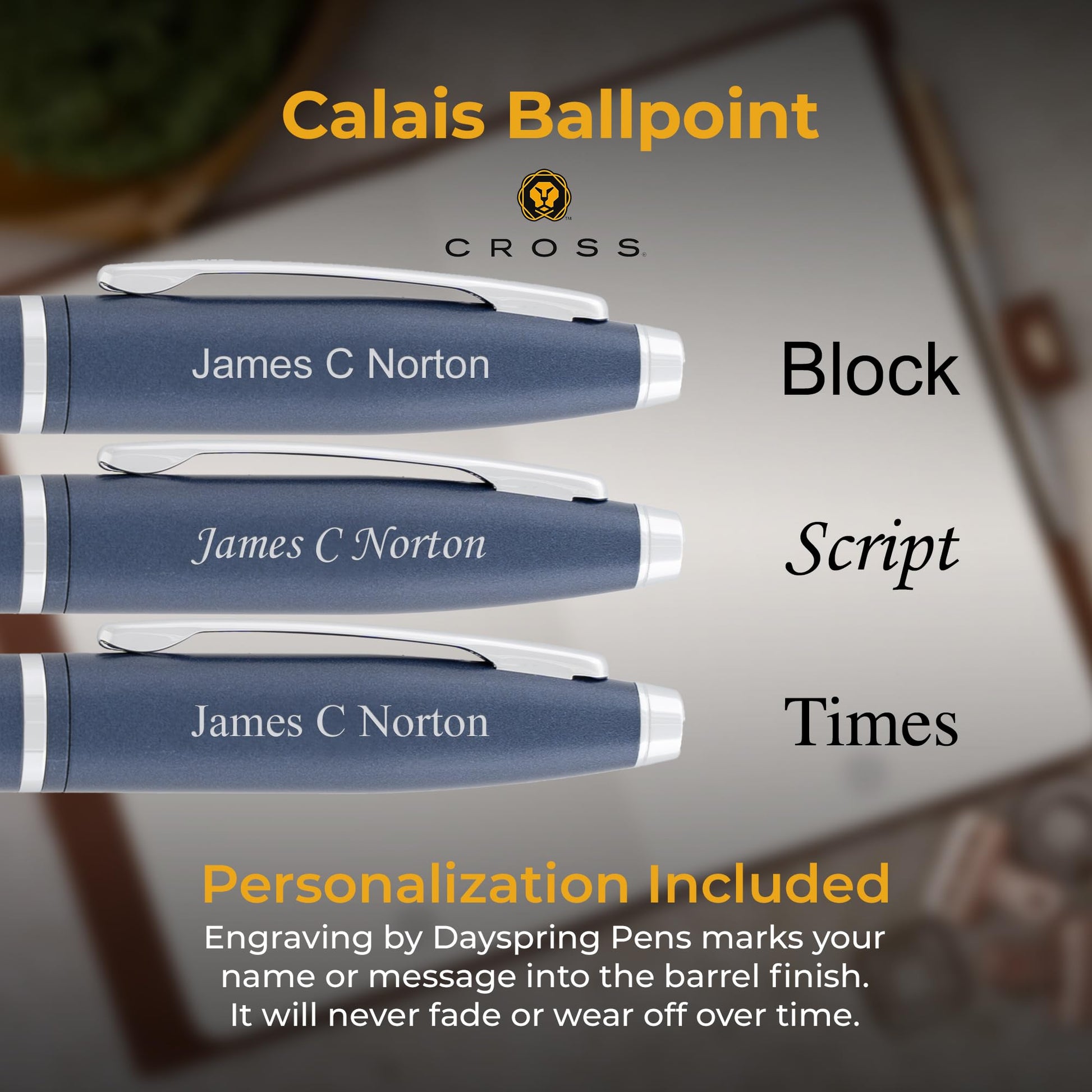 Cross Calais Personalized Ballpoint Pen in Matte Blue with Chrome Trim