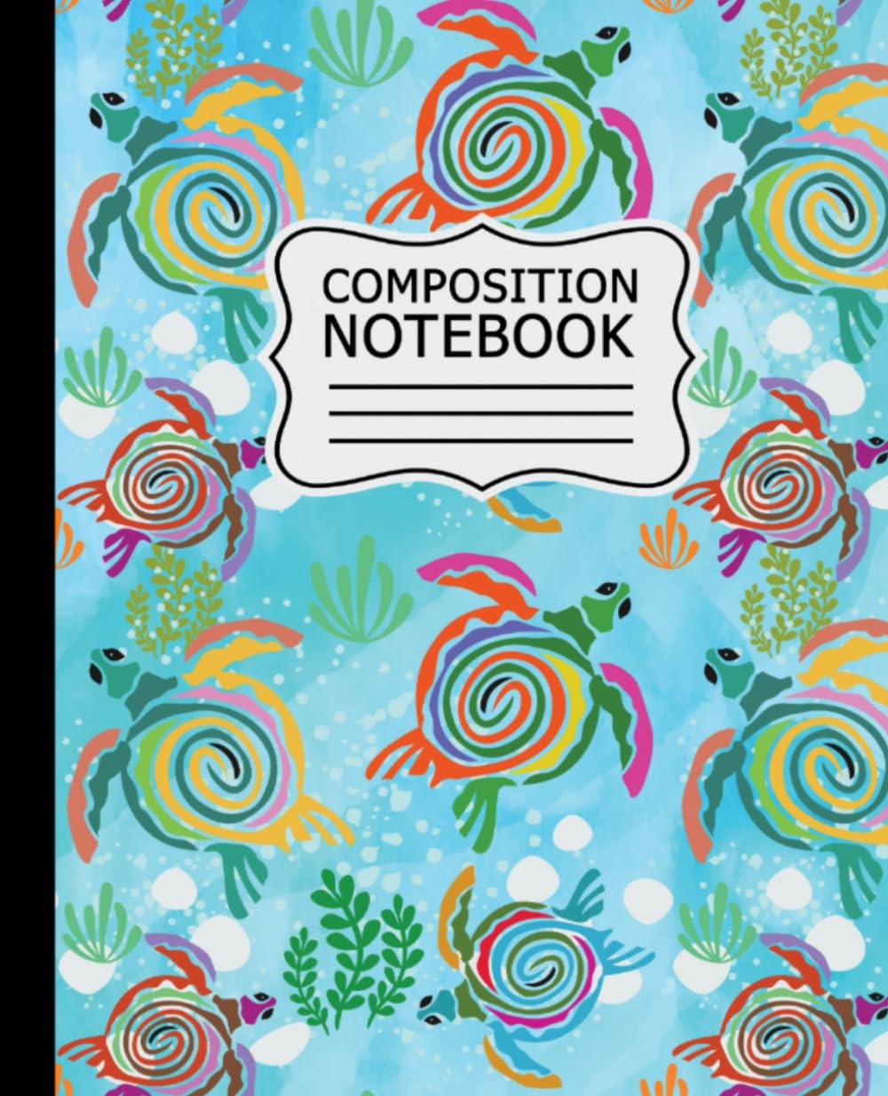 Composition Notebook: Colorful Abstract Sea Turtles on Light Blue Background - 7.5" X 9.25" 110