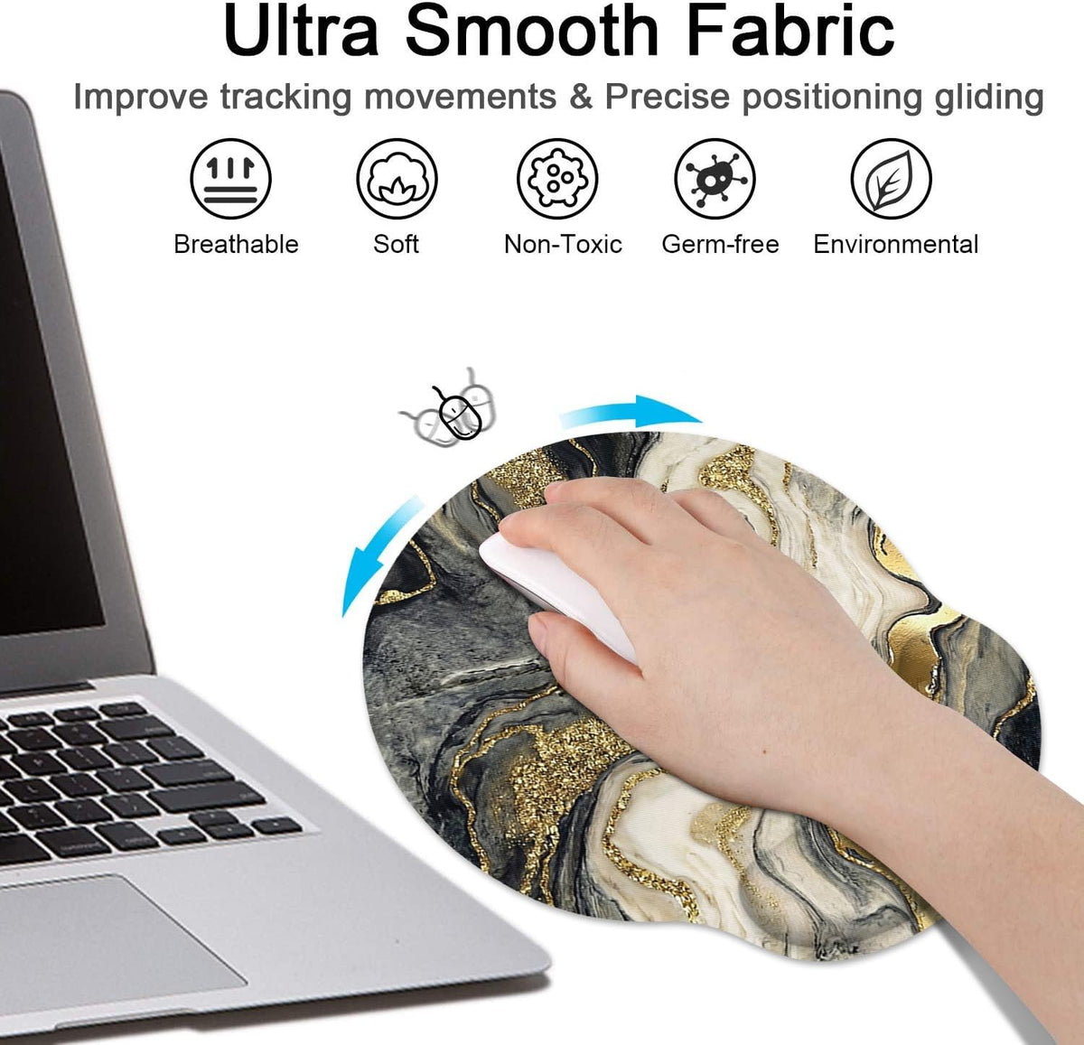 Britimes Ergonomic Mouse Pad Set with Wrist Rest, Black Gold Marble