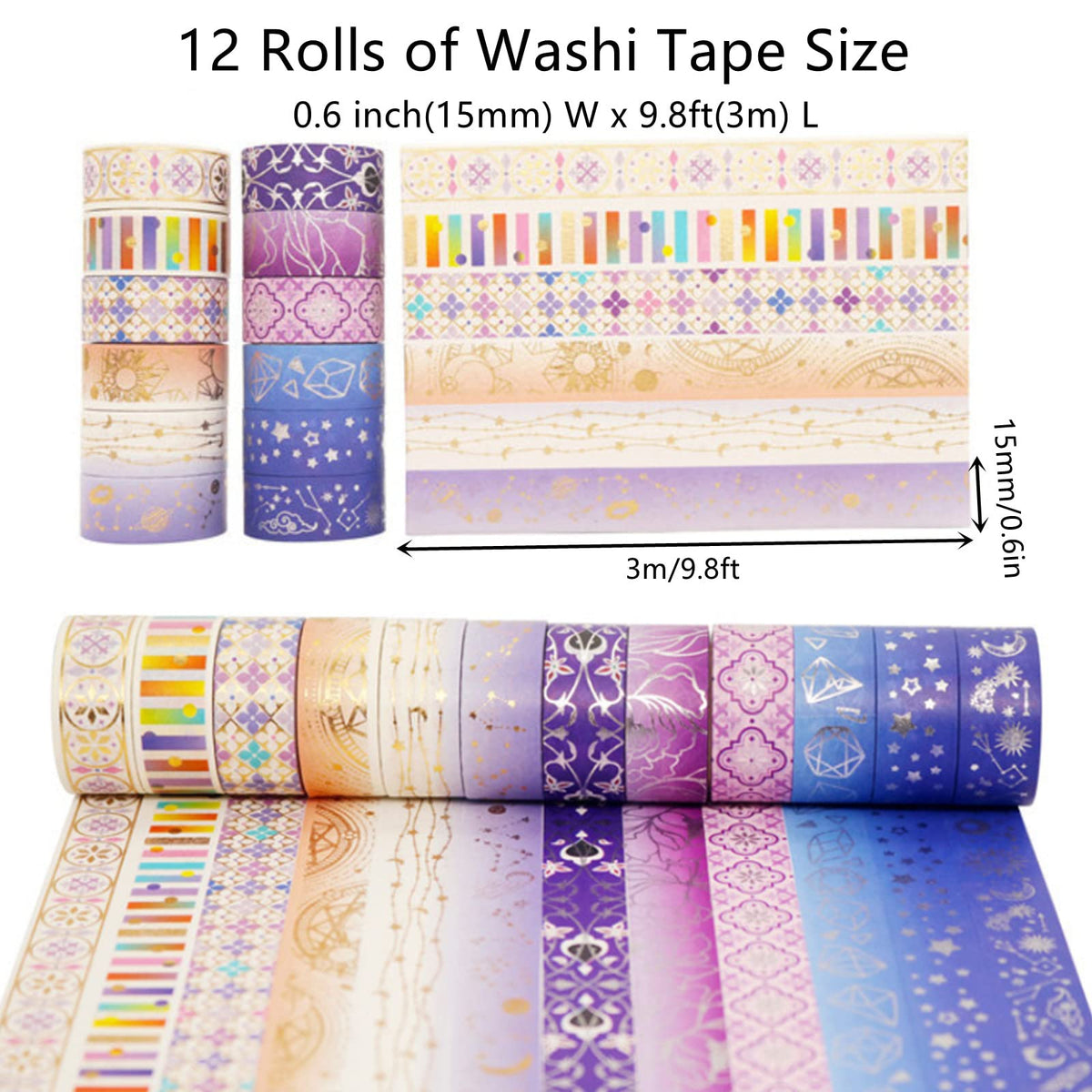 Esweny 12 Rolls Galaxy Washi Tape Set Bronzing Starry Night Decorative Masking Tape for