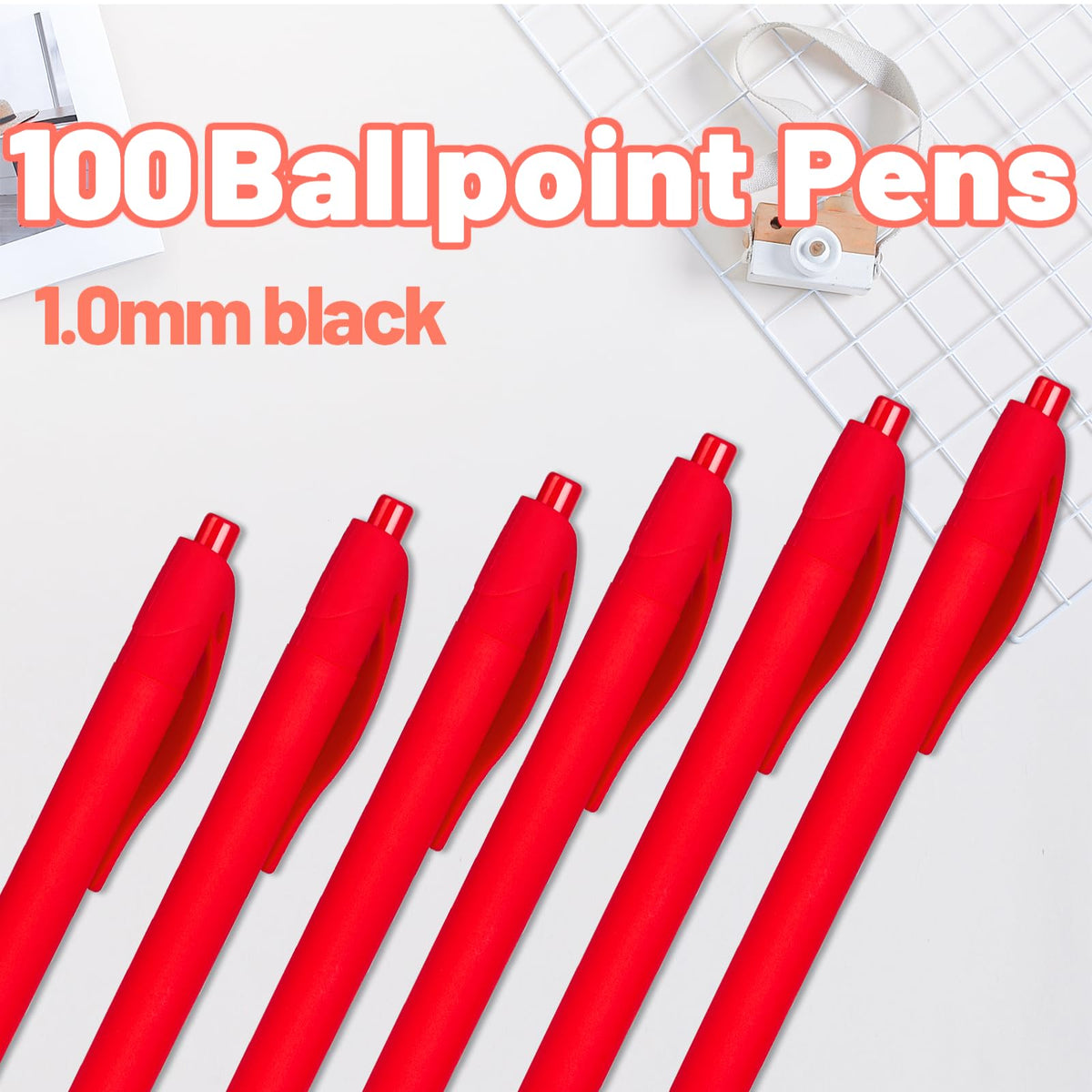 Wiaziert BallPoint Pens, 100 Pack (BLACK Ink),Bulk Pens, Red Barrel,Click Pens for Office Home and